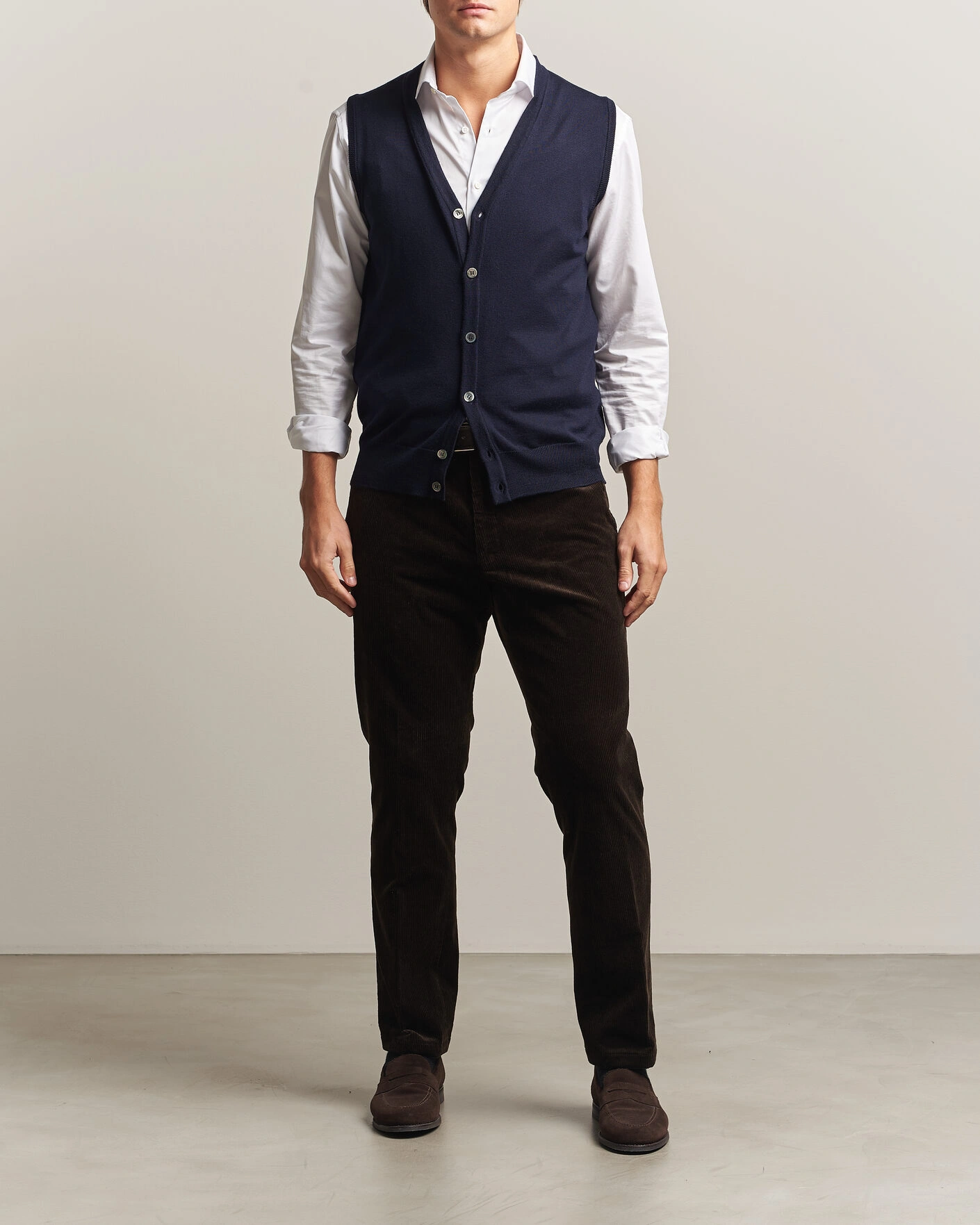 Herr | Tröjor | Morgano | Extra Fine Merino Wool Sleevles Cardigan Vest Navy