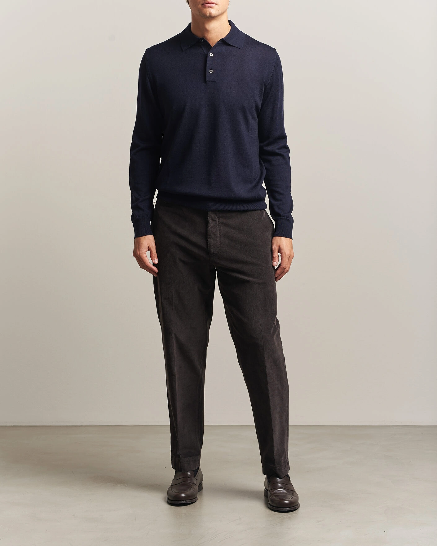 Herr | Tröjor | Morgano | Extra Fine Merino Wool Polo Navy