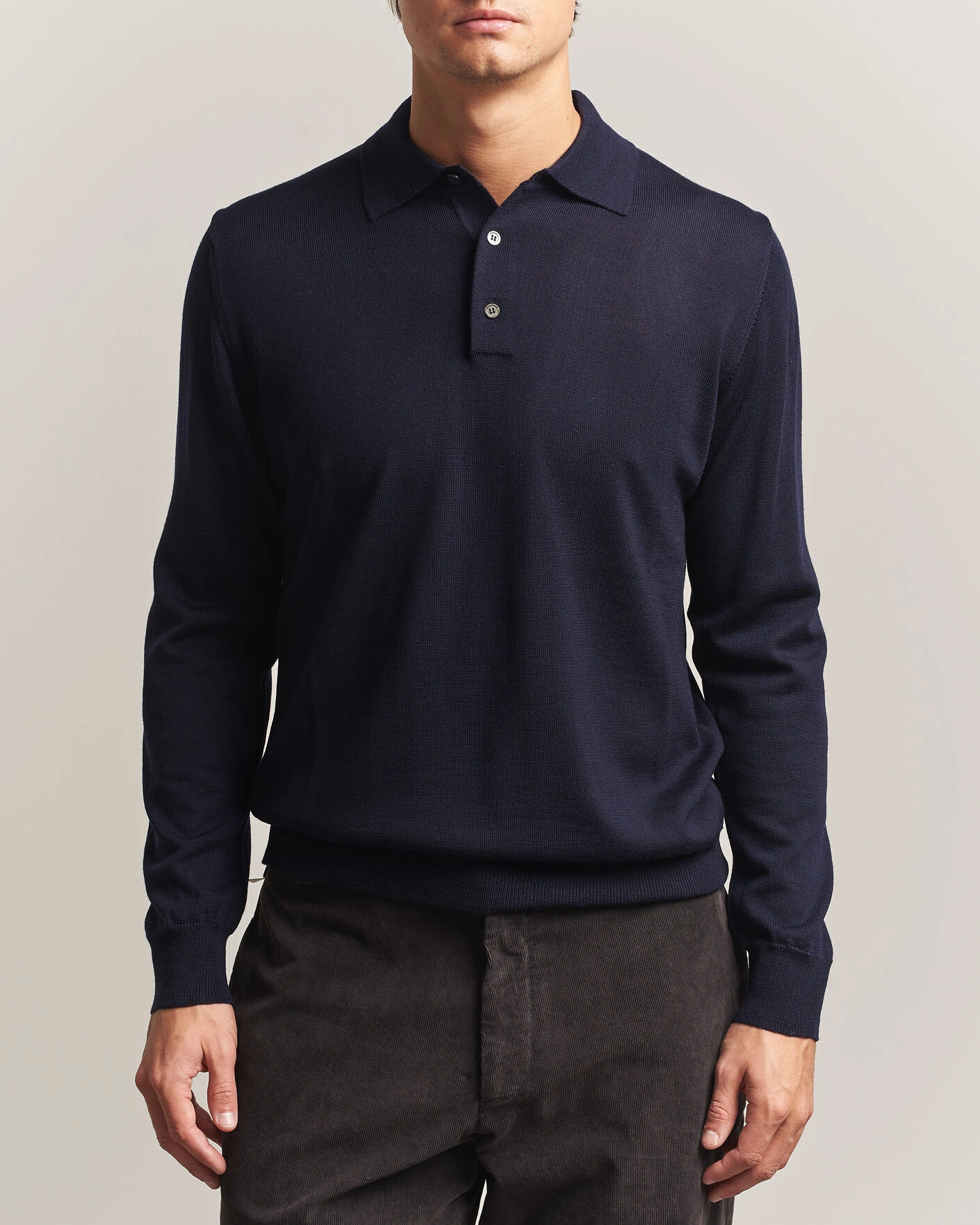 Herr | Tröjor | Morgano | Extra Fine Merino Wool Polo Navy