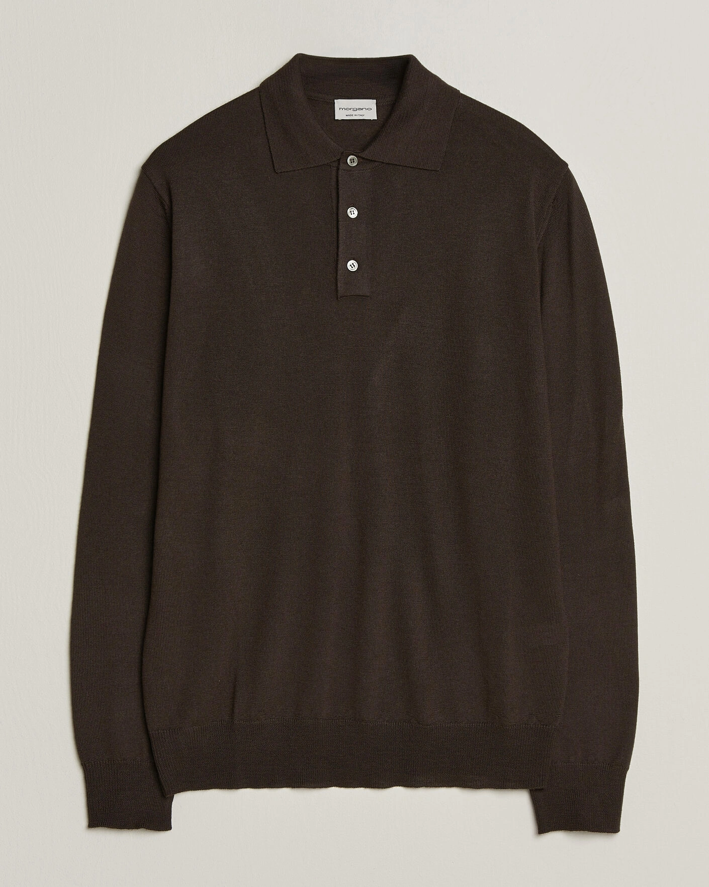 Herr | Tröjor | Morgano | Extra Fine Merino Wool Polo Dark Brown