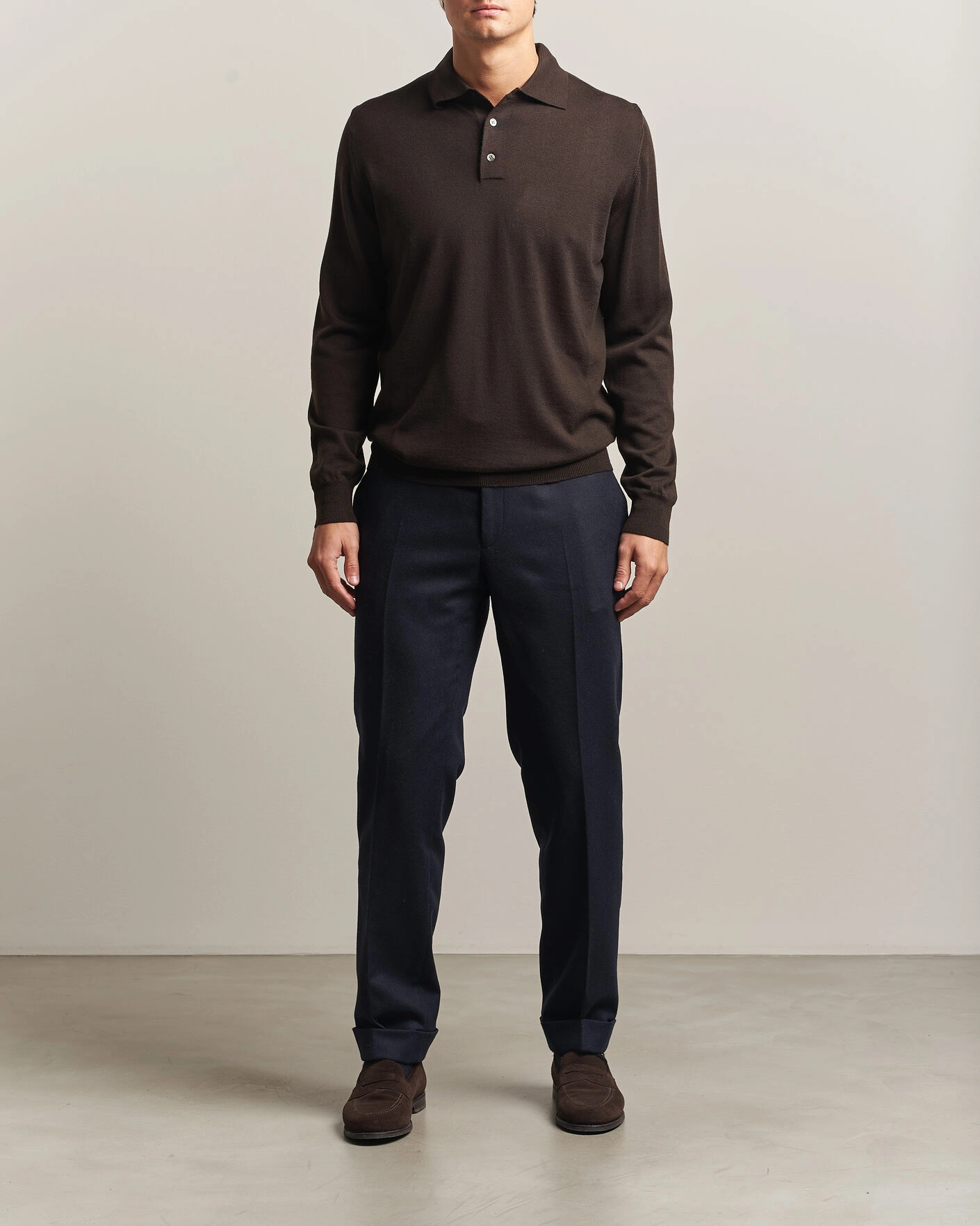 Herr | Tröjor | Morgano | Extra Fine Merino Wool Polo Dark Brown