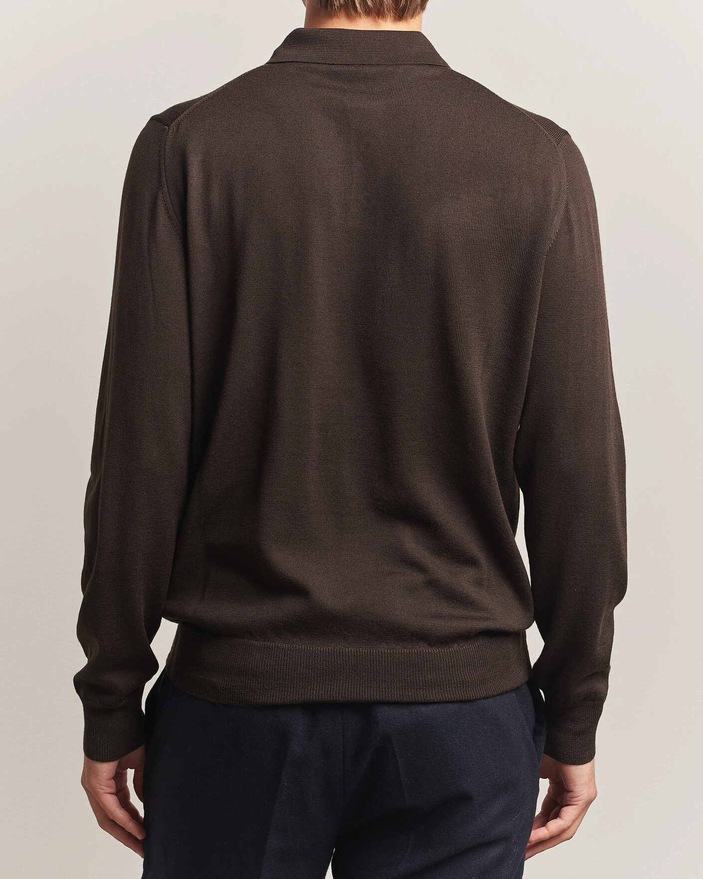 Herr | Tröjor | Morgano | Extra Fine Merino Wool Polo Dark Brown