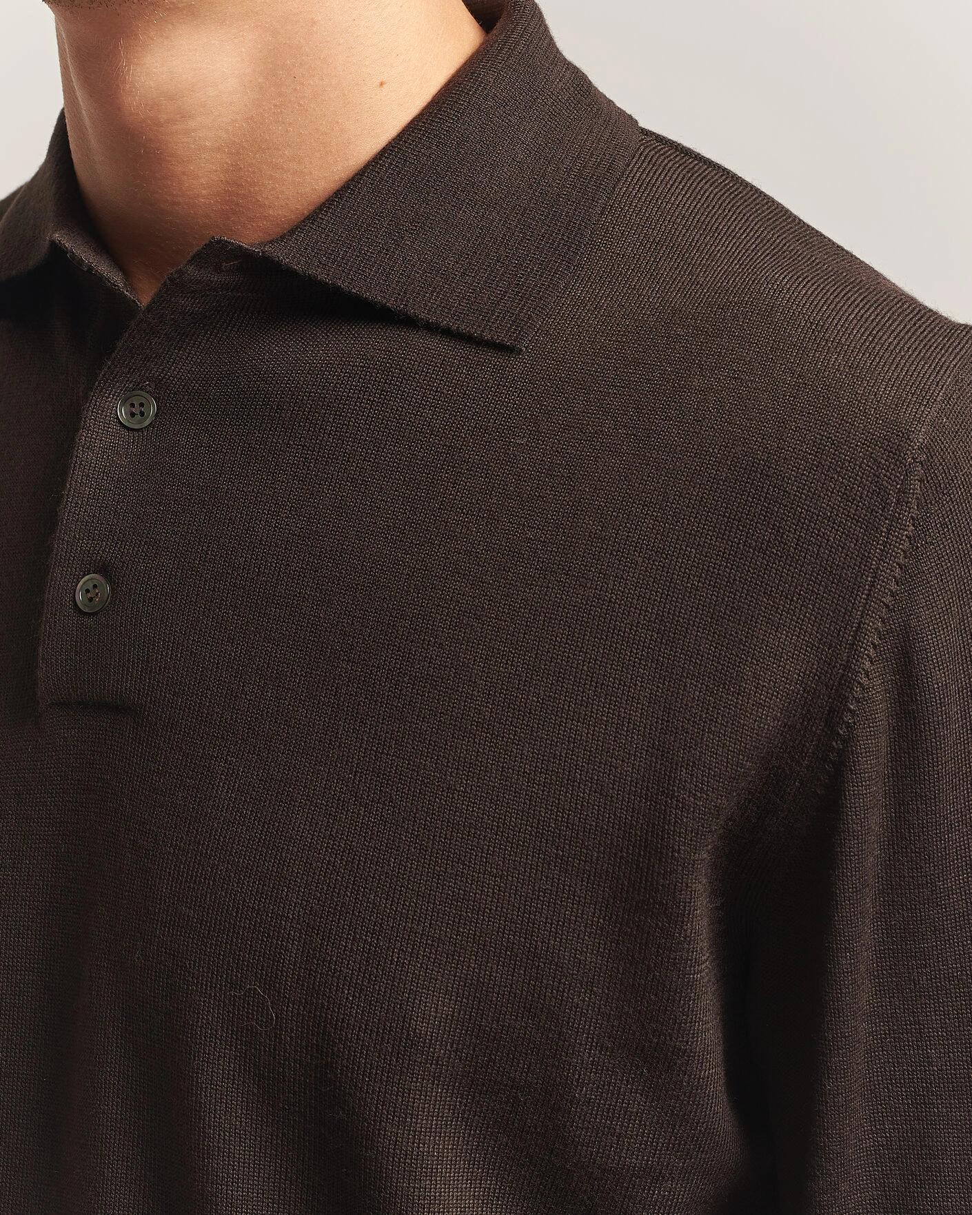 Herr | Tröjor | Morgano | Extra Fine Merino Wool Polo Dark Brown