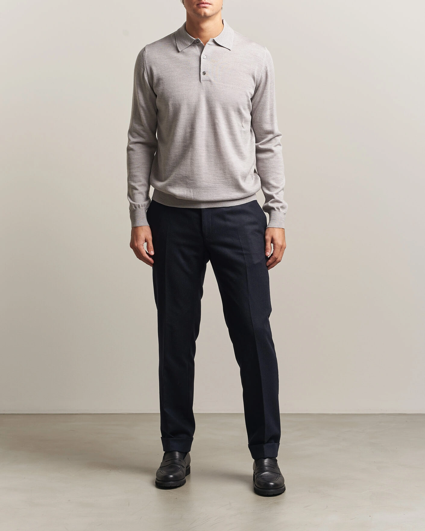 Herr | Tröjor | Morgano | Extra Fine Merino Wool Polo Light Grey