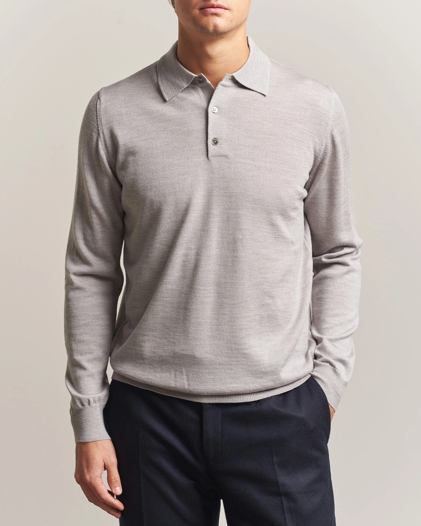 Herr | Tröjor | Morgano | Extra Fine Merino Wool Polo Light Grey