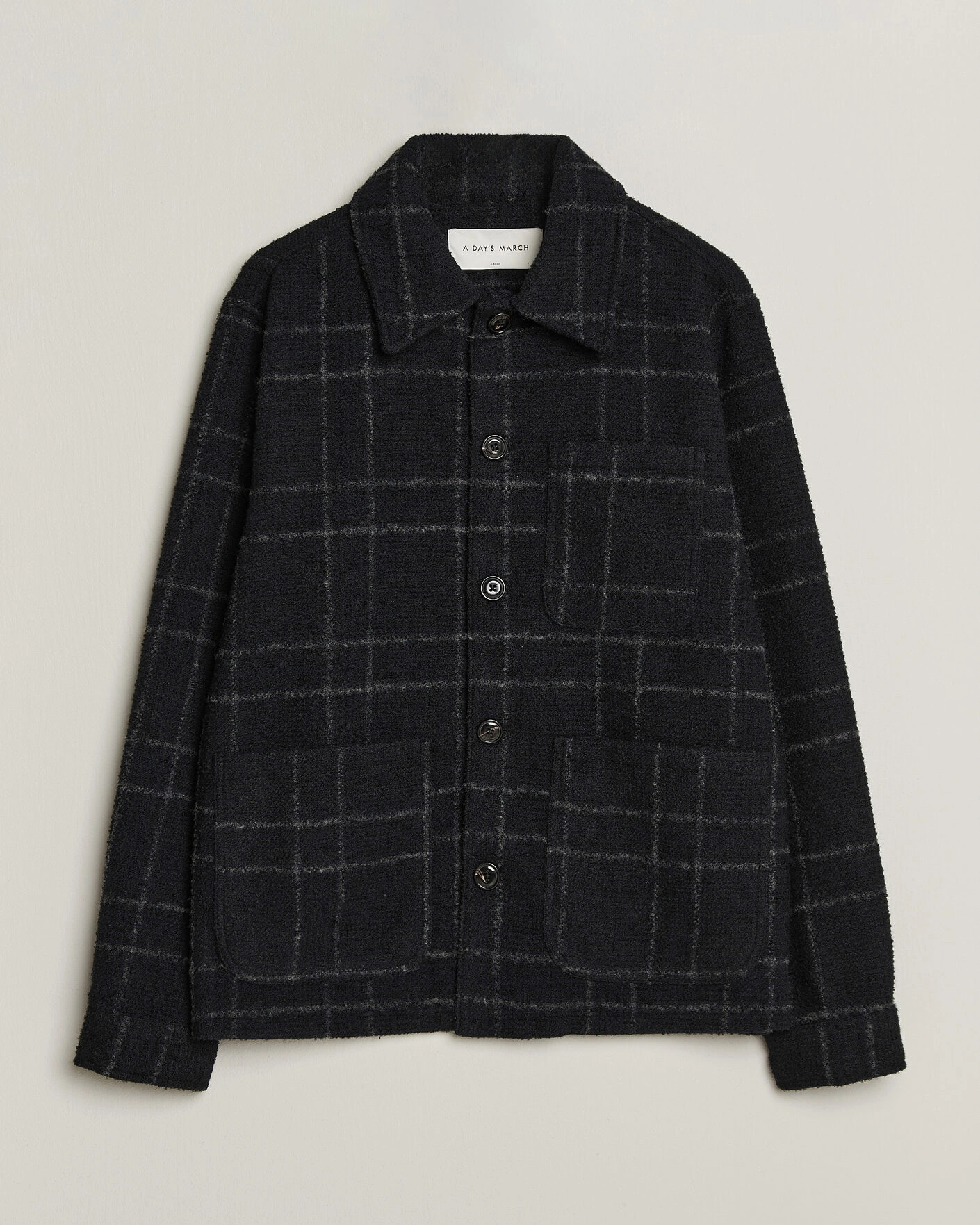 Herr | Skjortor | A Day's March | Algot Wool Checked Overshirt Navy