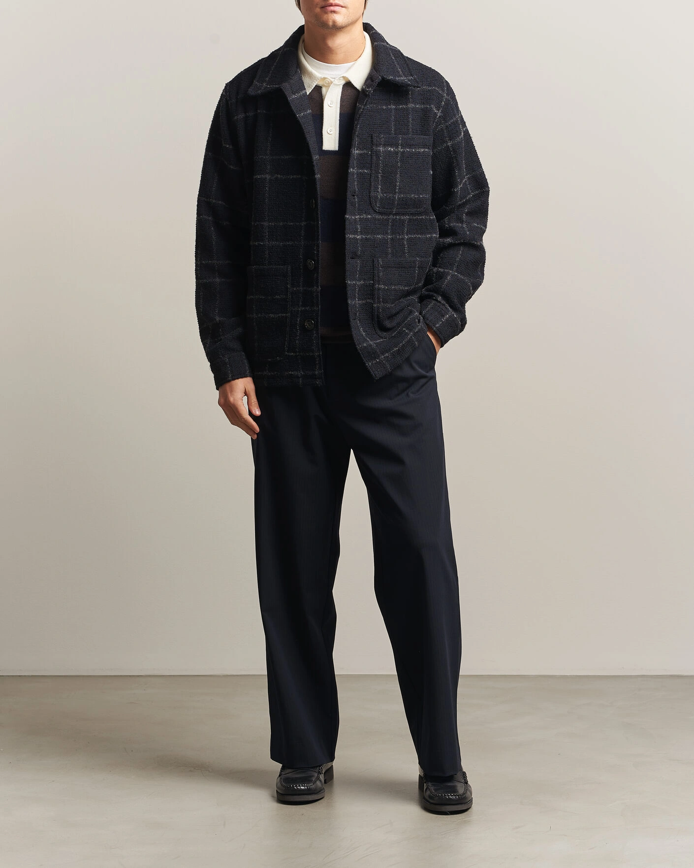 Herr | Skjortor | A Day's March | Algot Wool Checked Overshirt Navy