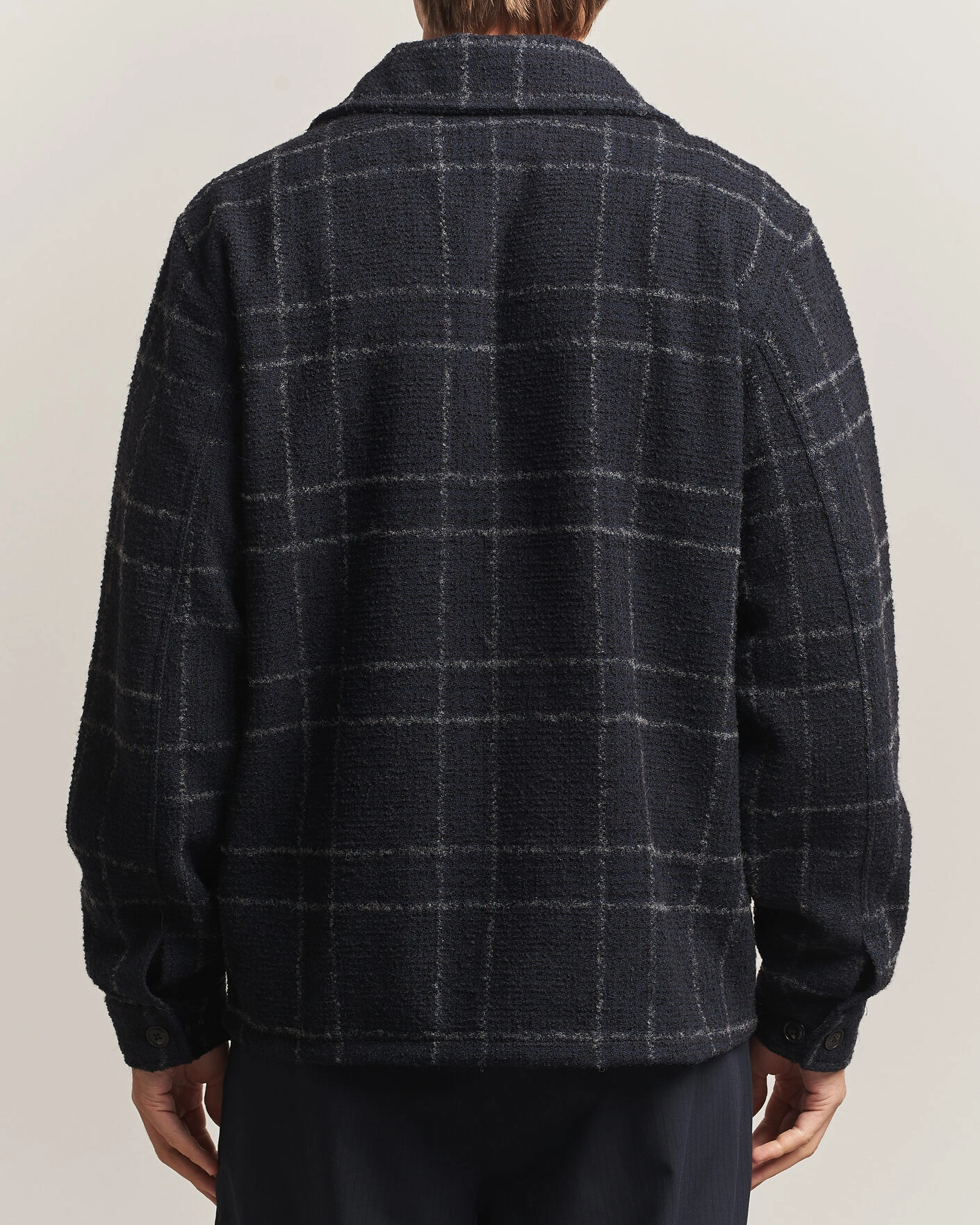 Herr | Skjortor | A Day's March | Algot Wool Checked Overshirt Navy