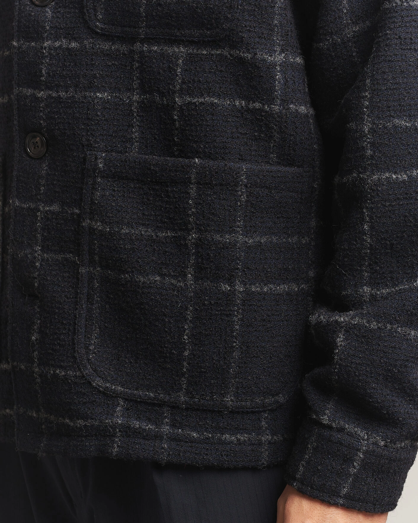 Herr | Skjortor | A Day's March | Algot Wool Checked Overshirt Navy
