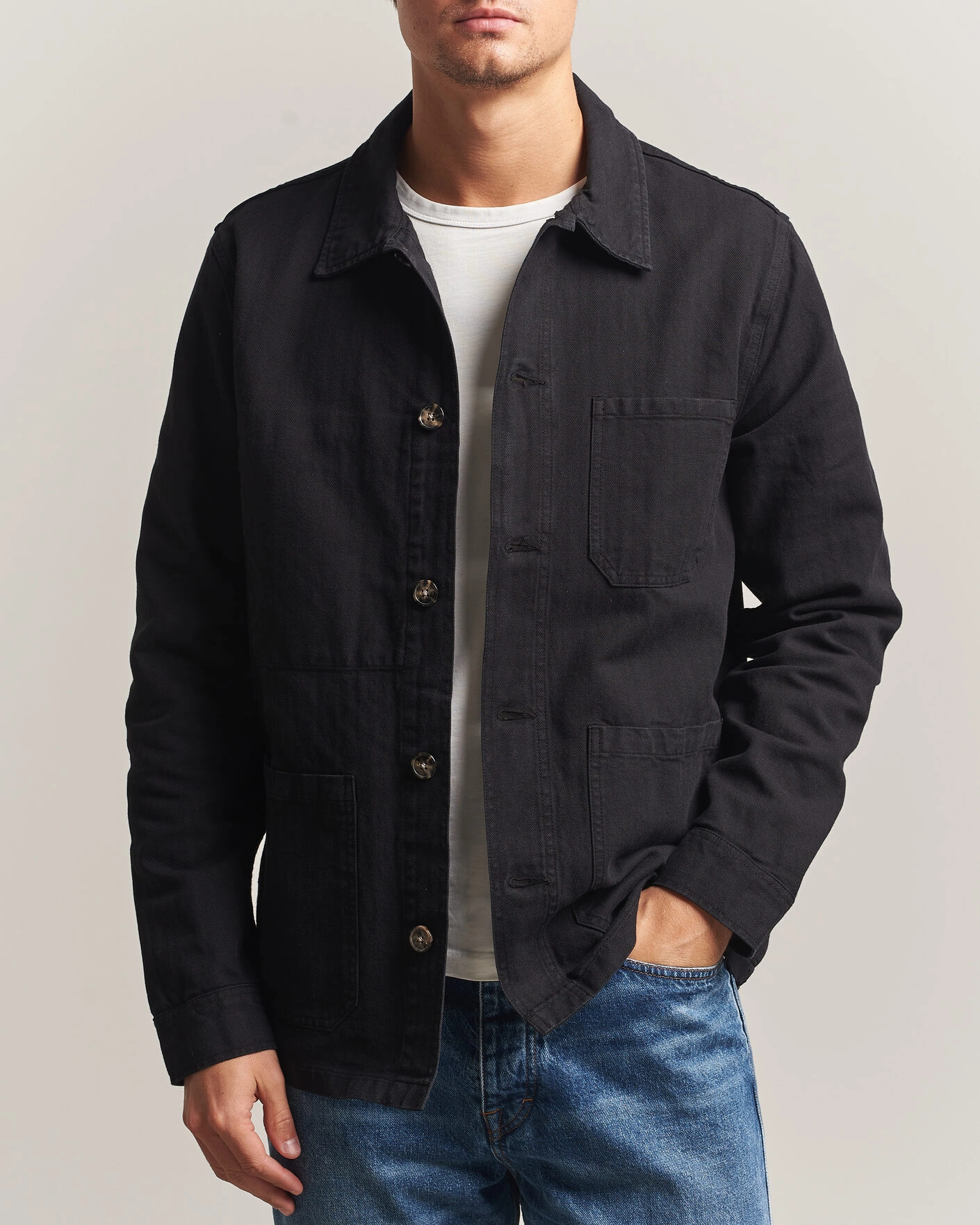 Herr | Skjortor | A Day's March | Original Herringbone Overshirt Black
