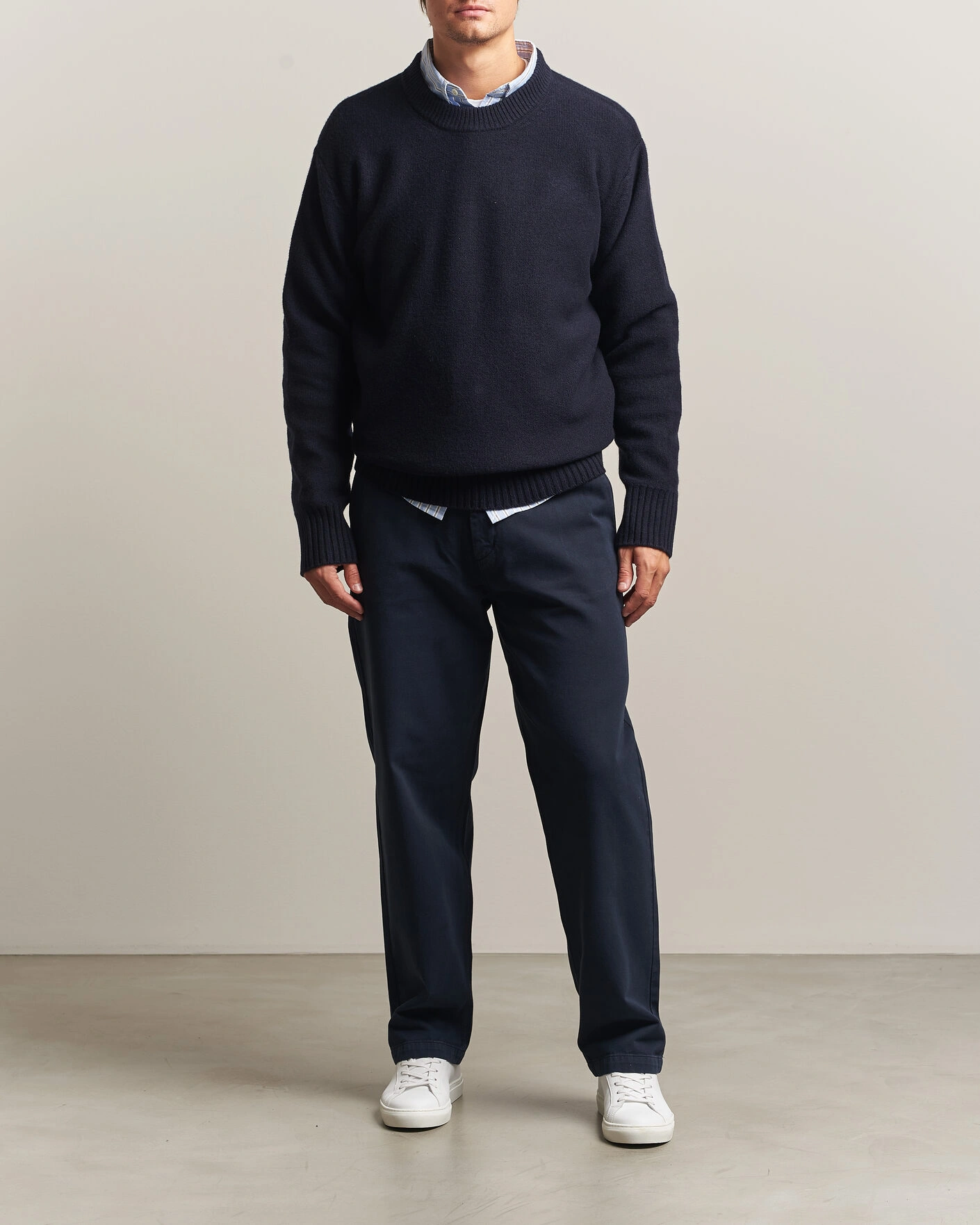 Herr | Tröjor | A Day's March | Tietar Boiled Merino Sweater Navy