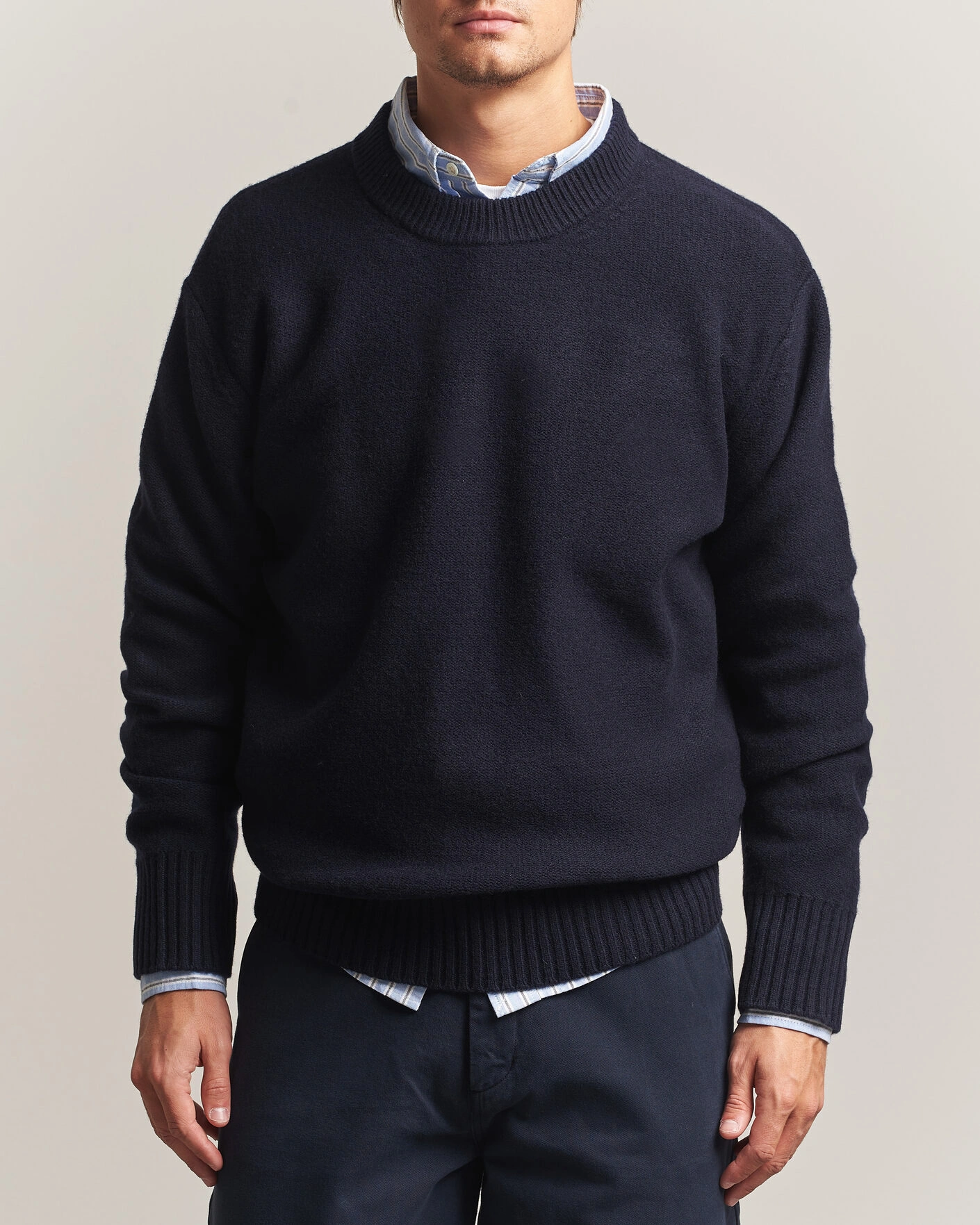 Herr | Tröjor | A Day's March | Tietar Boiled Merino Sweater Navy