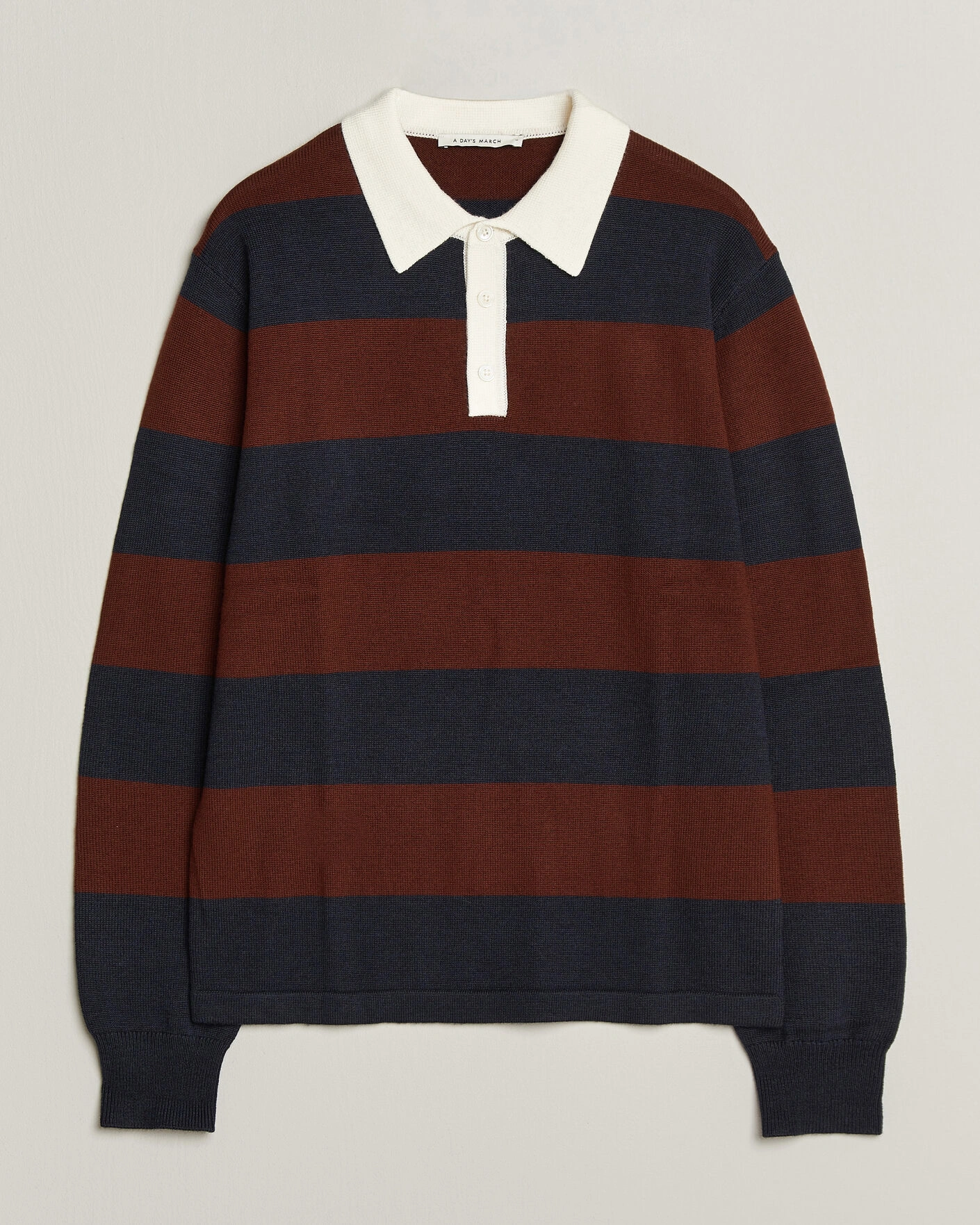 Herr | Tröjor | A Day's March | Kenny Striped Merino Rugby Sweater Rust/Navy