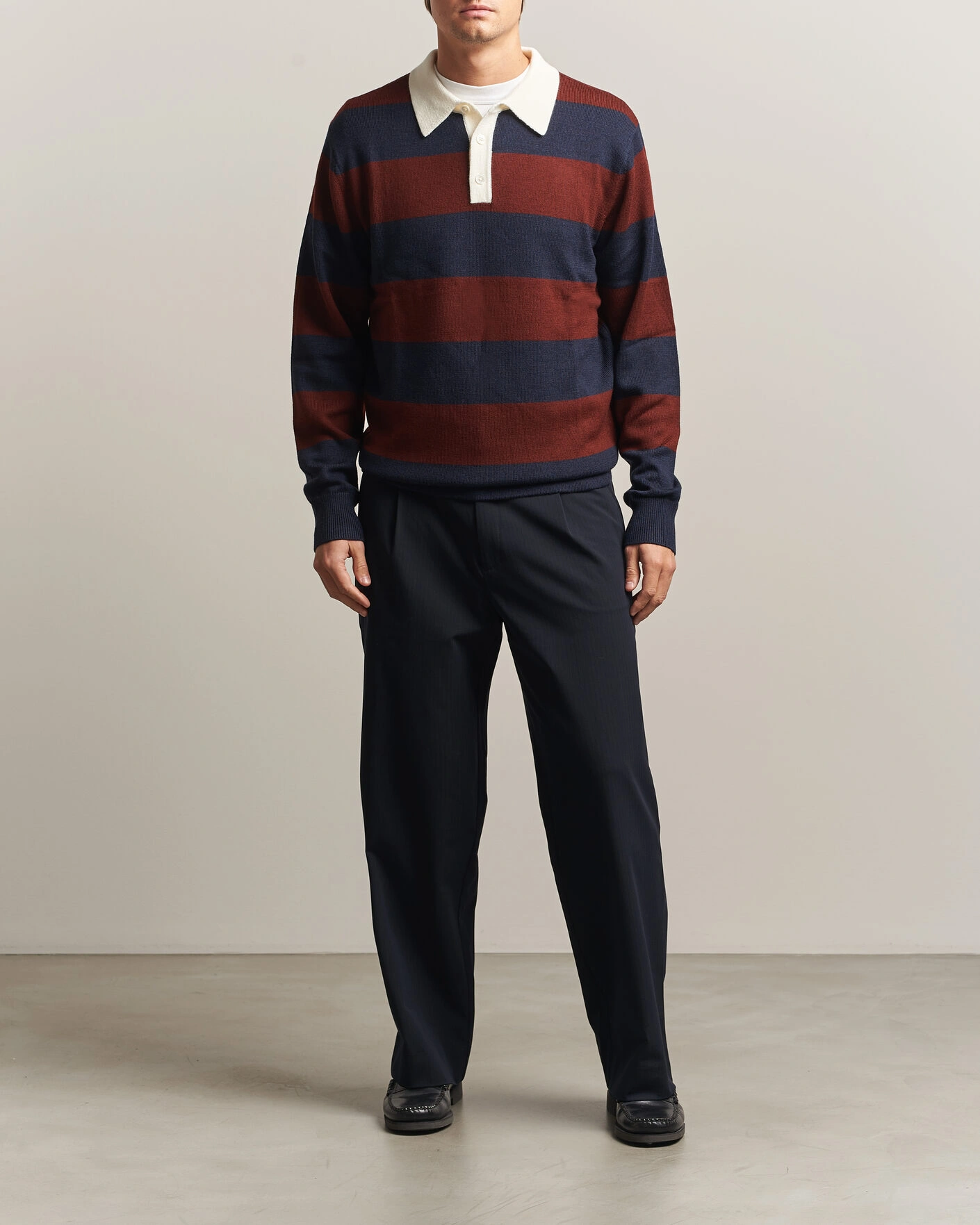 Herr | Tröjor | A Day's March | Kenny Striped Merino Rugby Sweater Rust/Navy