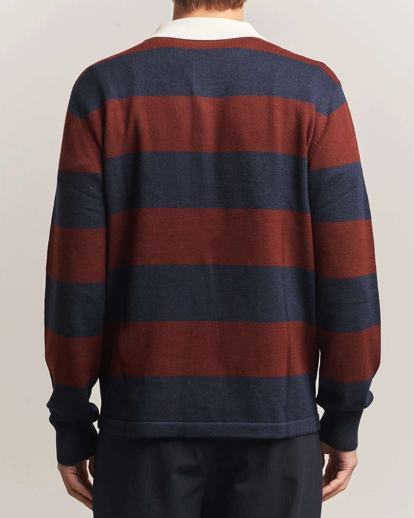 Herr | Tröjor | A Day's March | Kenny Striped Merino Rugby Sweater Rust/Navy