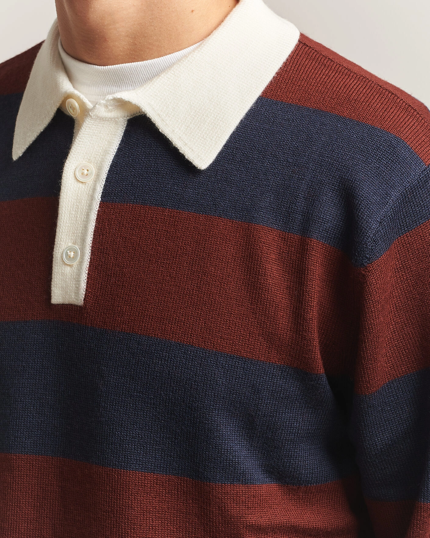Herr | Tröjor | A Day's March | Kenny Striped Merino Rugby Sweater Rust/Navy