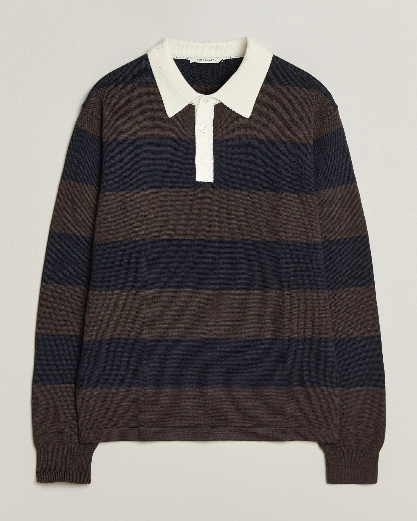 Herr | Tröjor | A Day's March | Kenny Striped Merino Rugby Sweater Brown/Navy