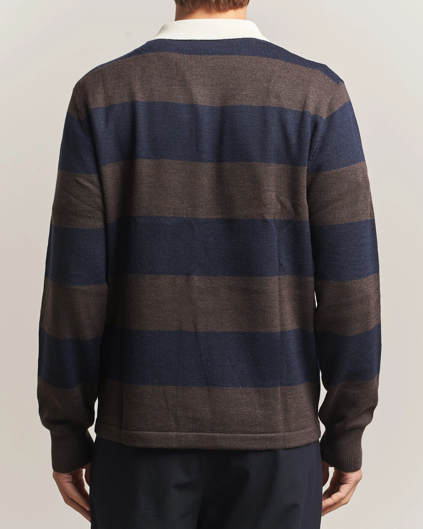 Herr | Tröjor | A Day's March | Kenny Striped Merino Rugby Sweater Brown/Navy