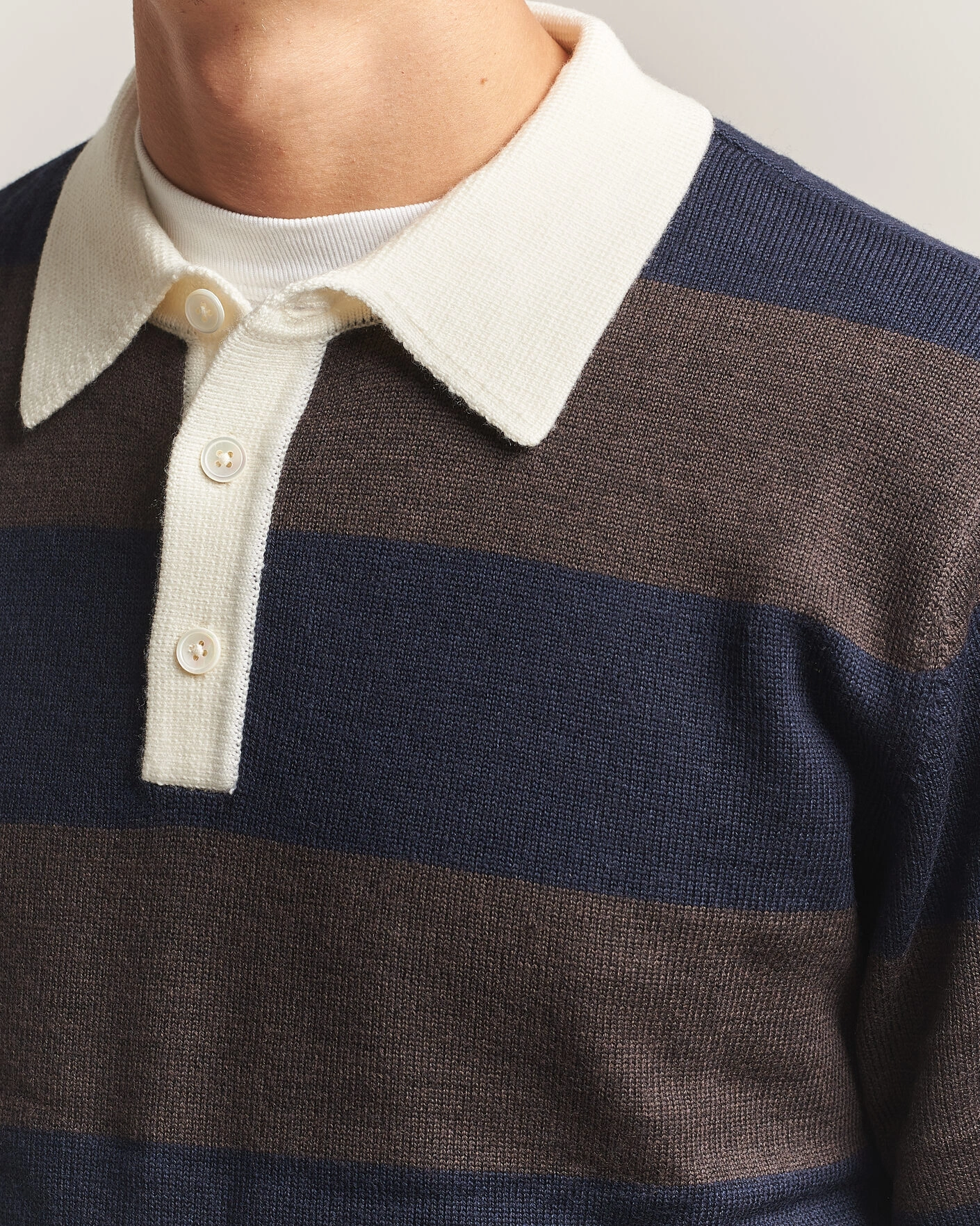 Herr | Tröjor | A Day's March | Kenny Striped Merino Rugby Sweater Brown/Navy