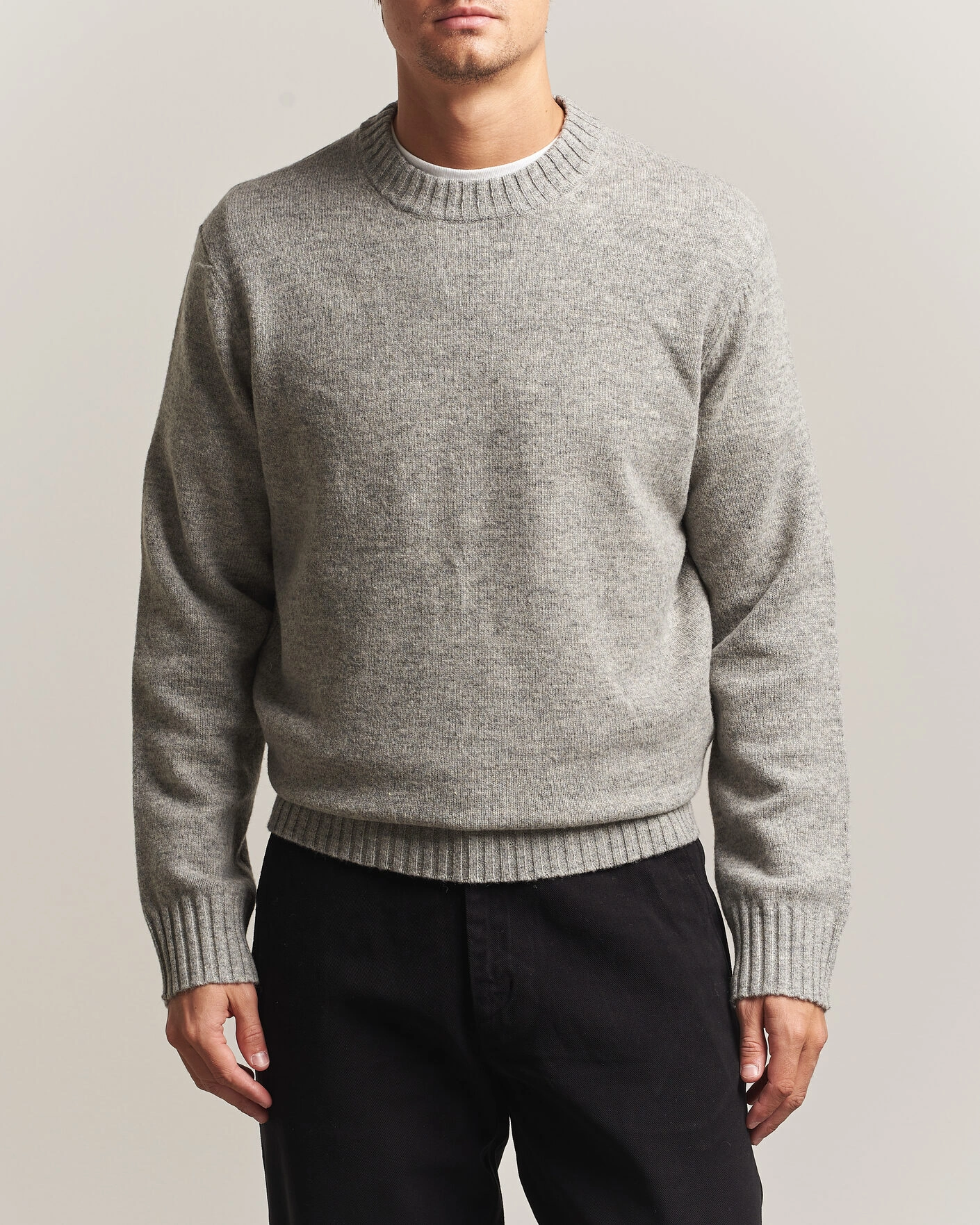 Herr | Tröjor | A Day's March | Marlow Lambswool Sweater Grey Melange