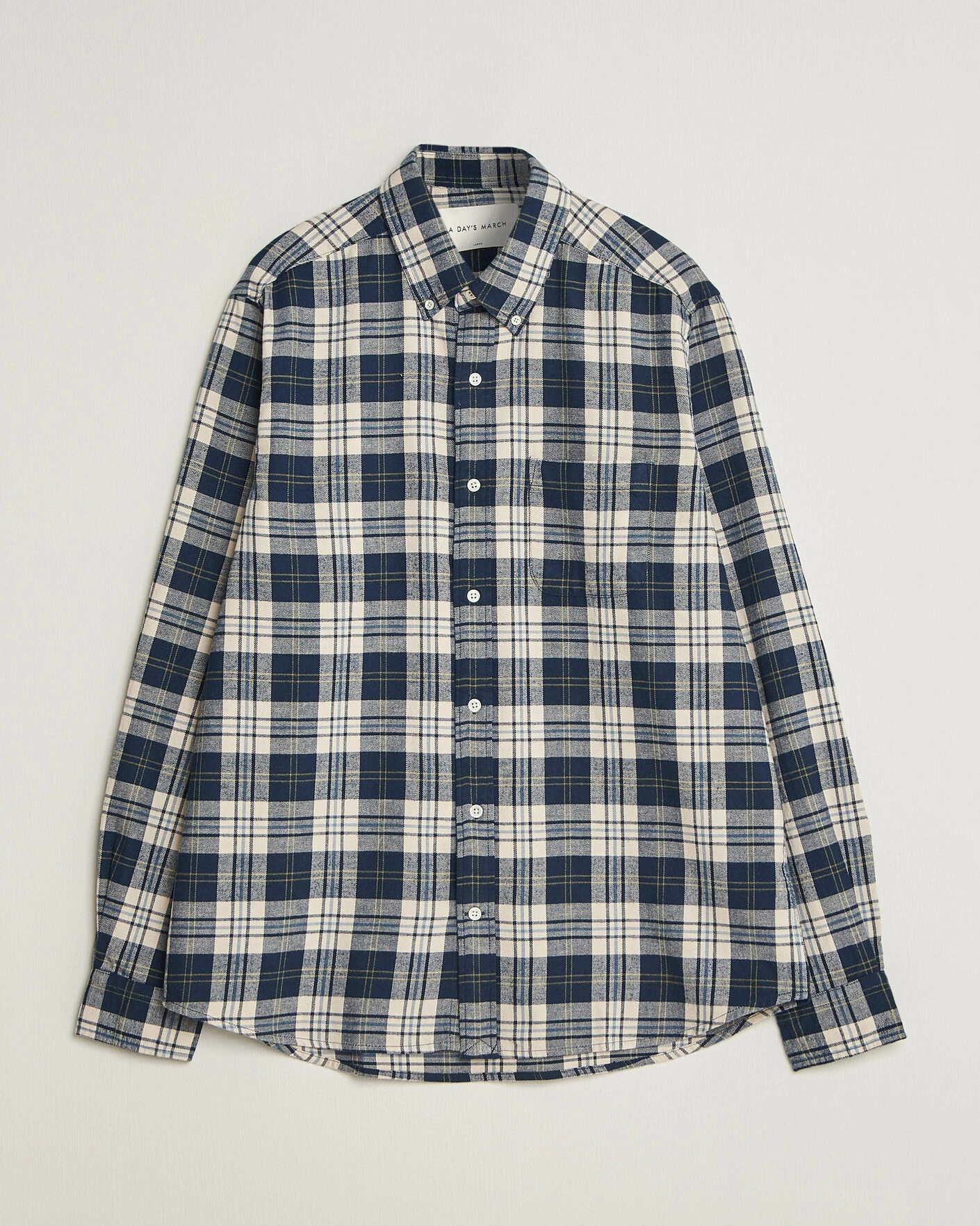 Herr | Skjortor | A Day's March | Classic Checked Flannel Shirt Navy/White