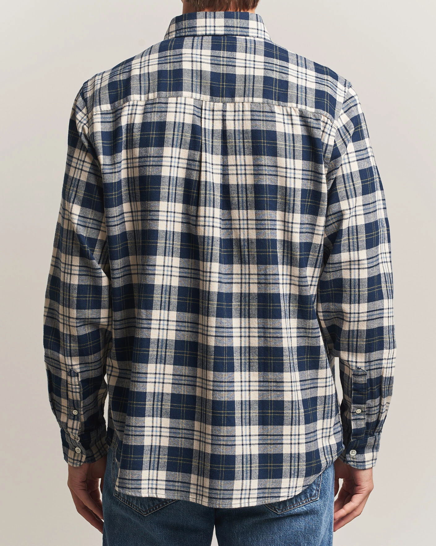 Herr | Skjortor | A Day's March | Classic Checked Flannel Shirt Navy/White