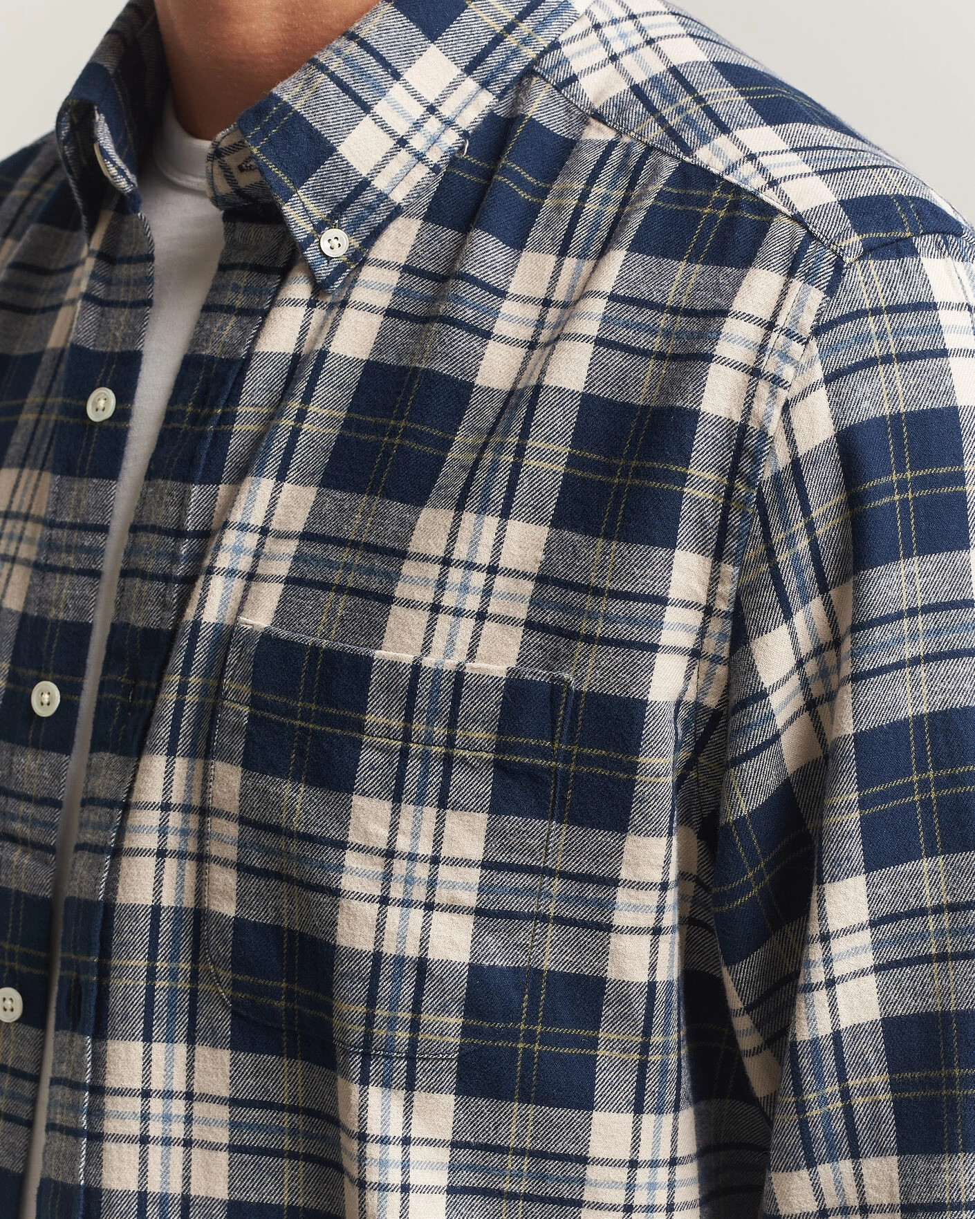 Herr | Skjortor | A Day's March | Classic Checked Flannel Shirt Navy/White