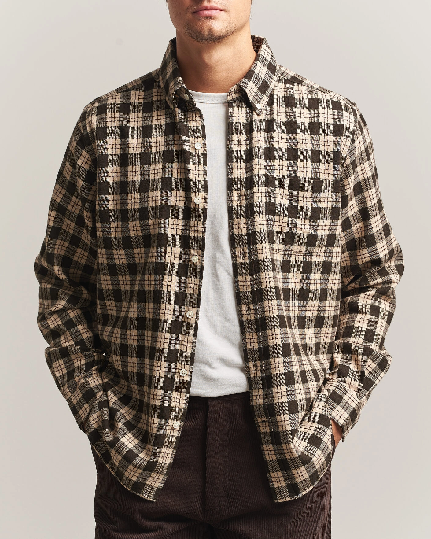 Herr | Skjortor | A Day's March | Classic Checked Flannel Shirt Brown/Sand