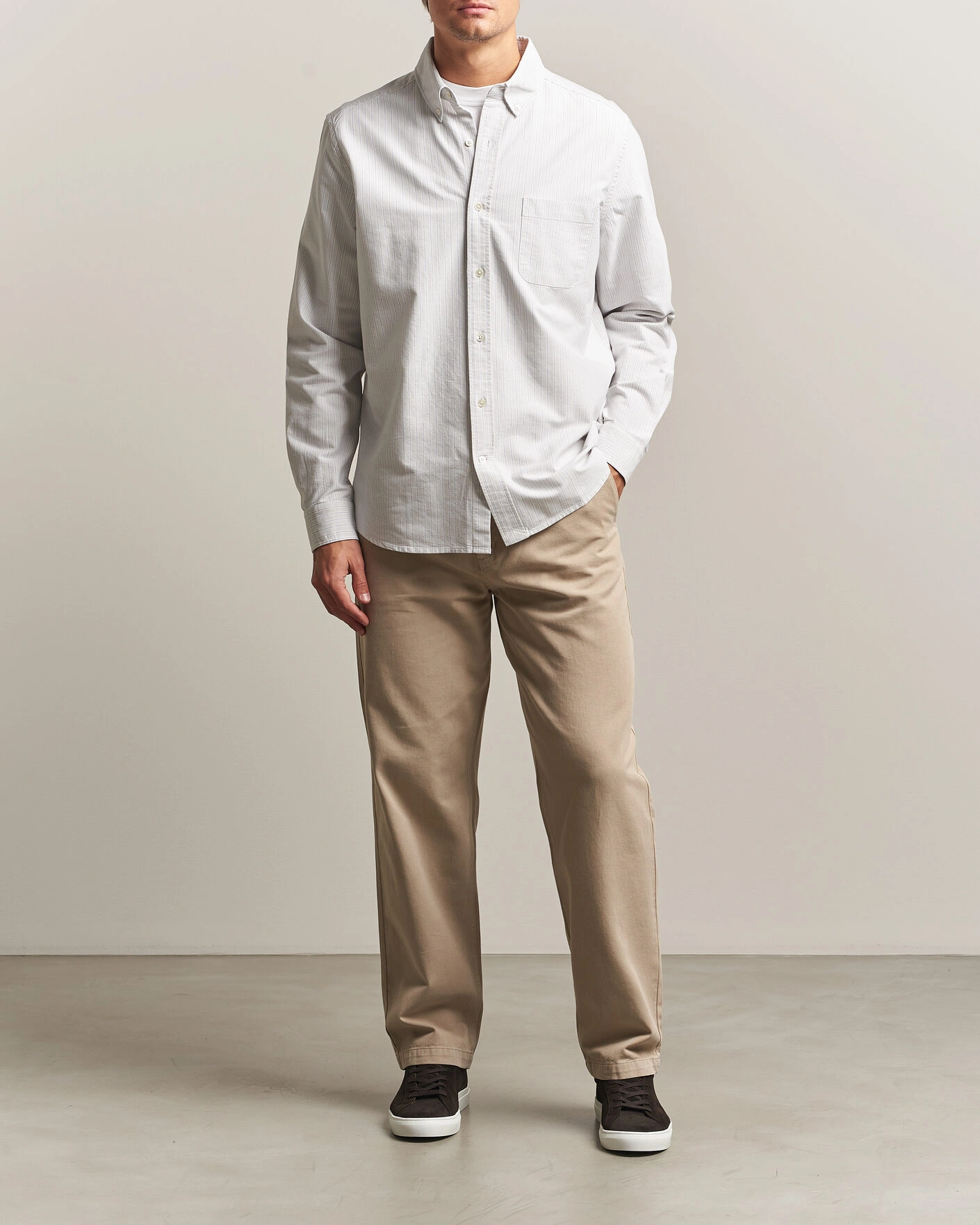Herr | Skjortor | A Day's March | Classic Flag Striped Oxford Shirt Grey/White