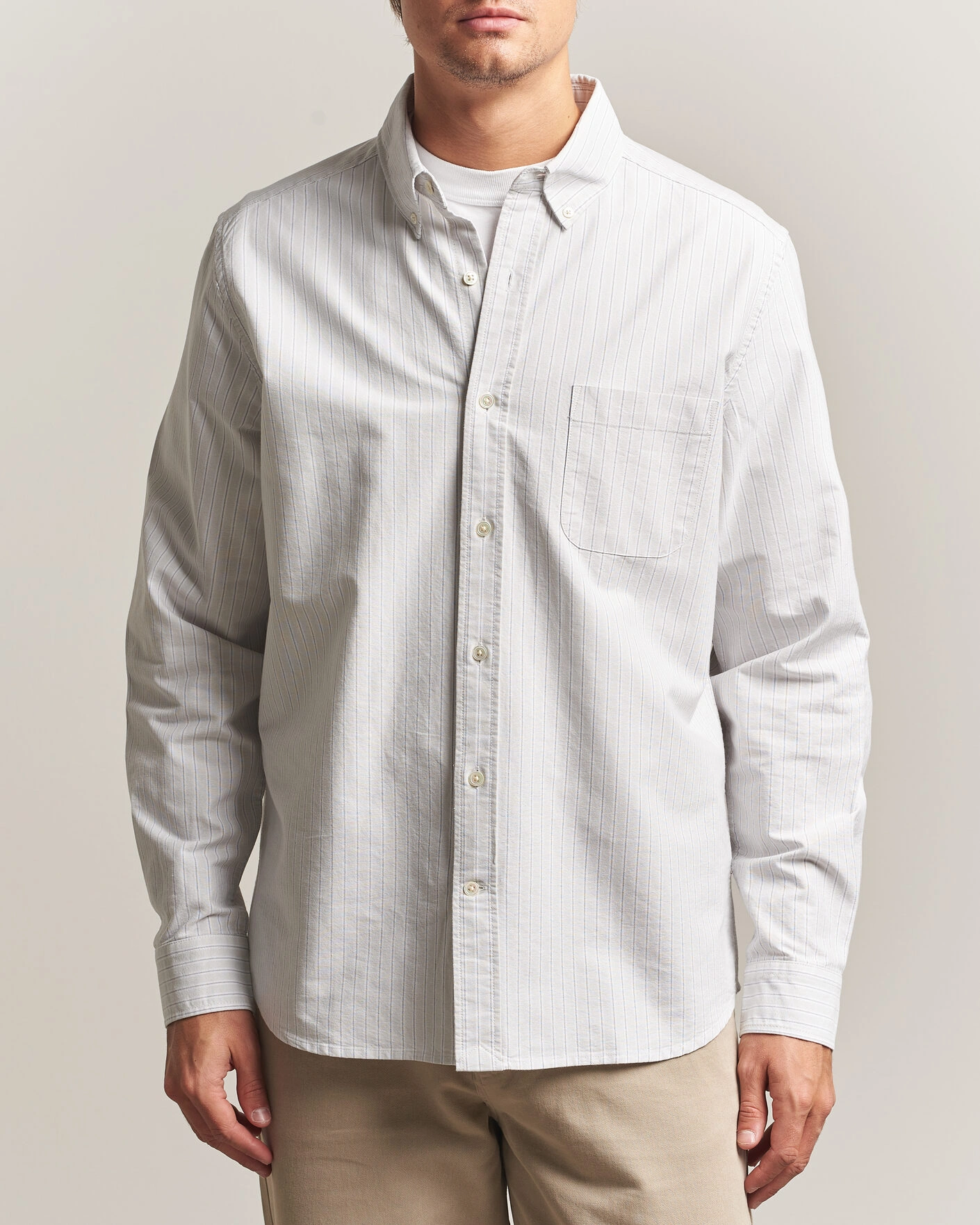 Herr | Skjortor | A Day's March | Classic Flag Striped Oxford Shirt Grey/White