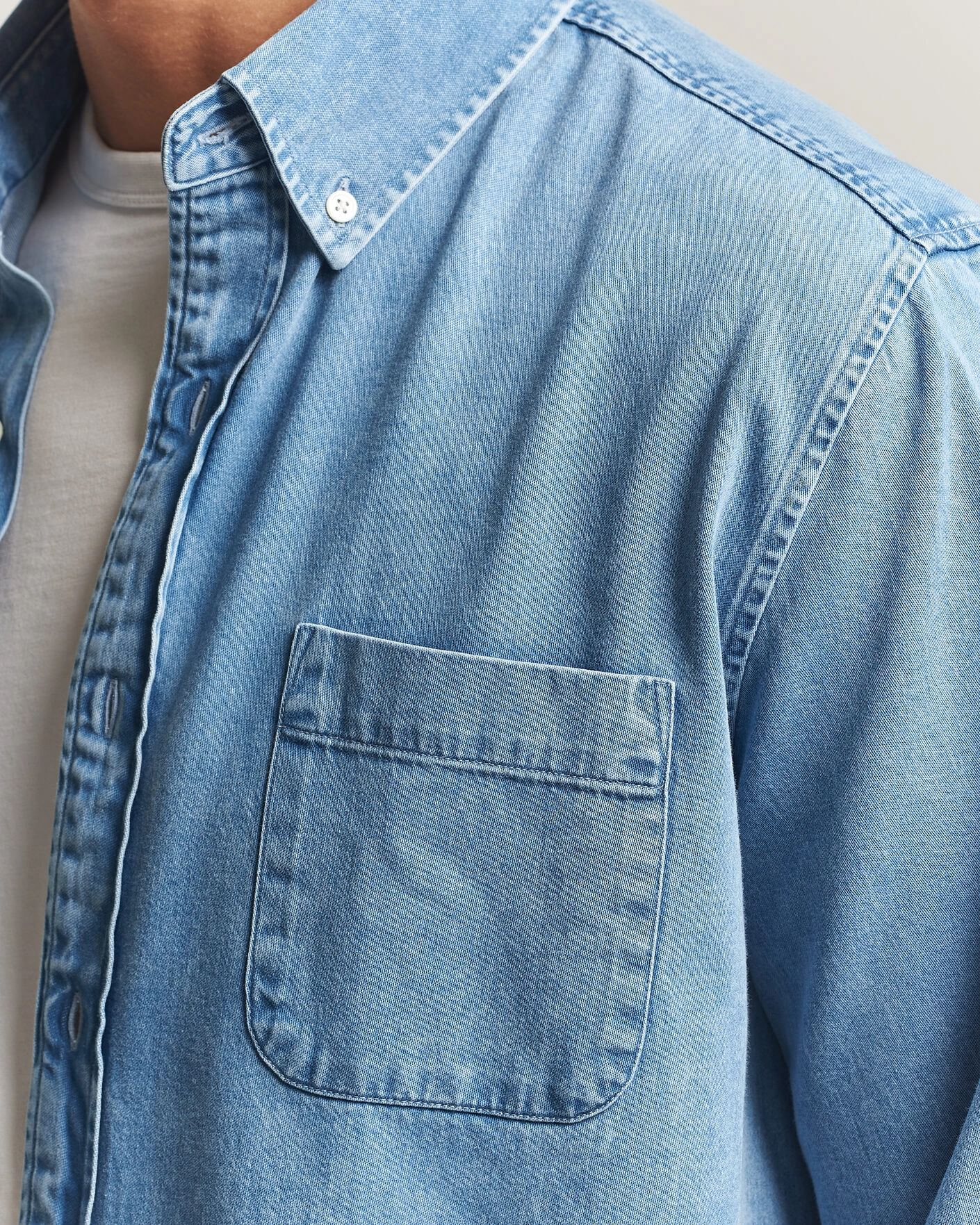 Herr | Skjortor | A Day's March | Original Button Down Denim Shirt Light Blue