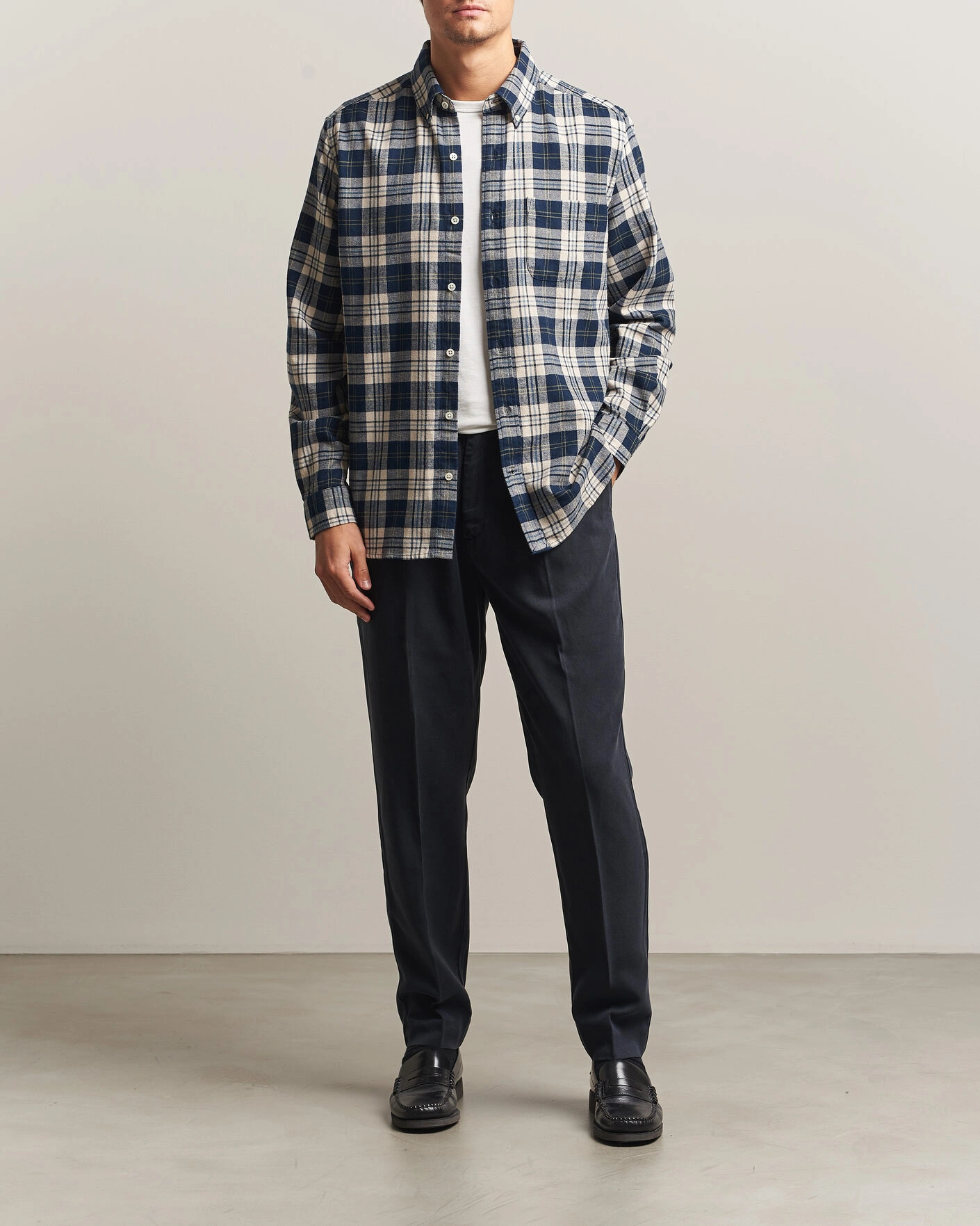 Herr | Byxor | A Day's March | Smart Lyocell Trousers Navy