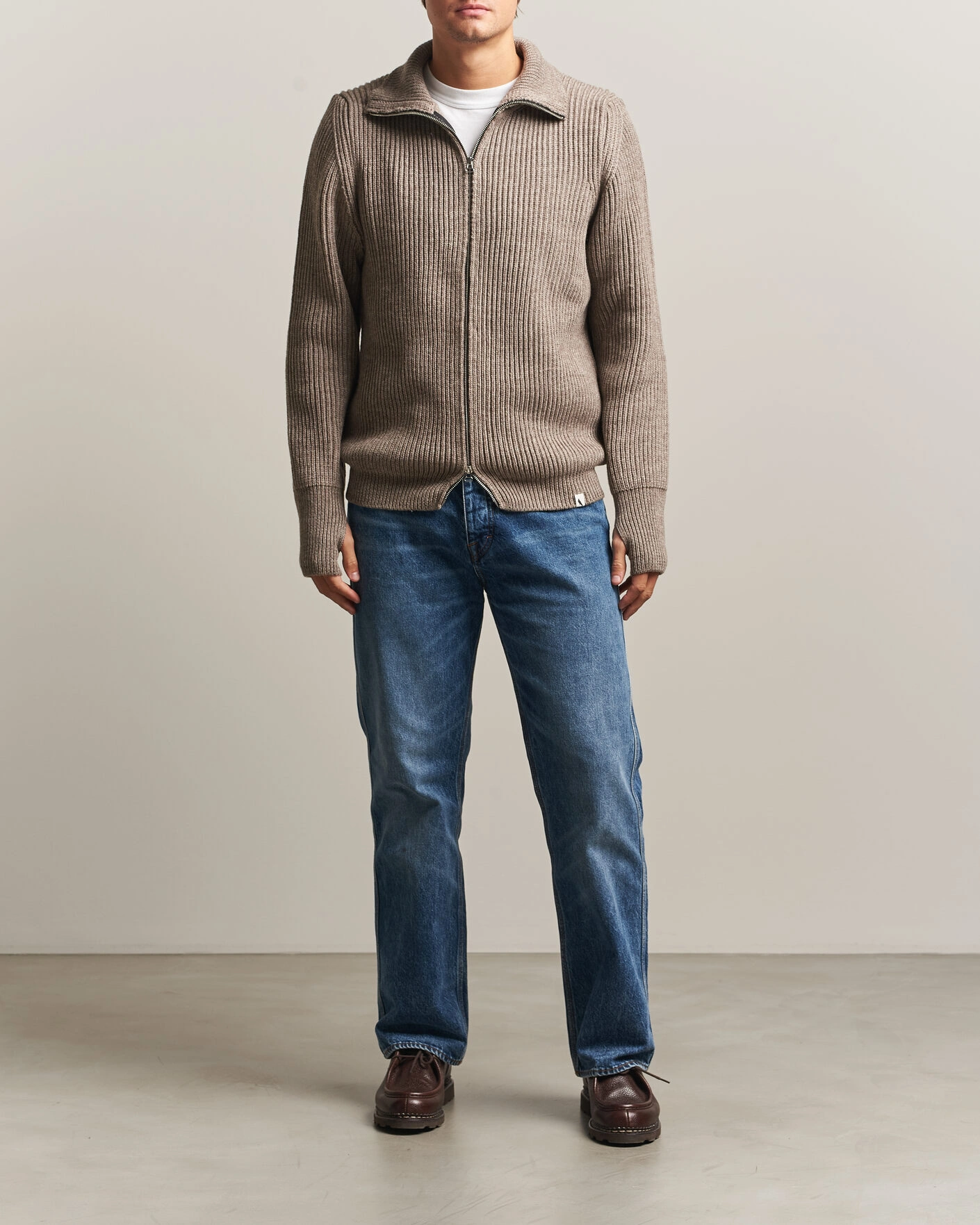 Herr | Tröjor | Peregrine | Fisherman Merino Zip Cardigan Light Brown
