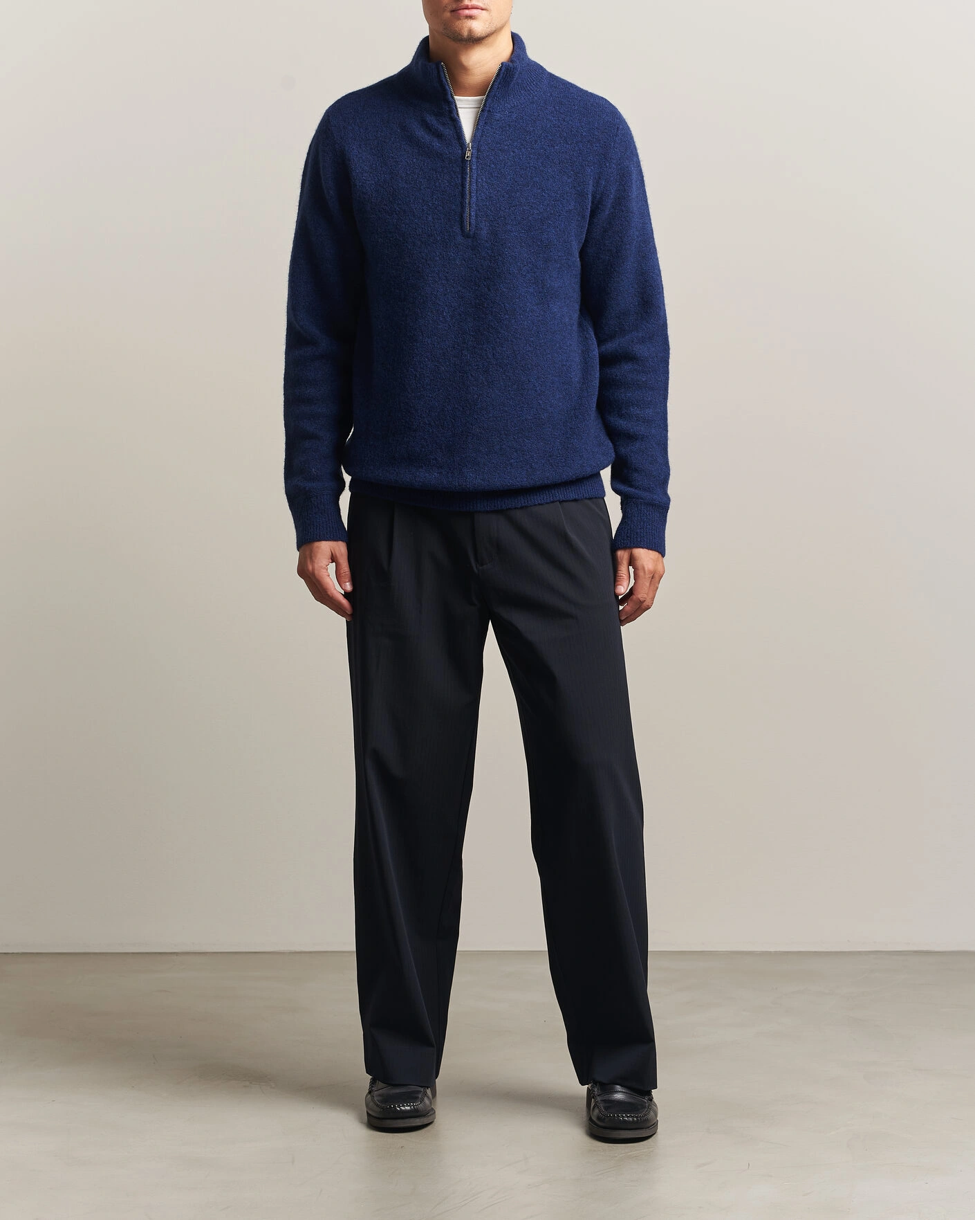 Herr | Tröjor | Filippa K | Andrew Yak Knitted Half Zip Deep Blue