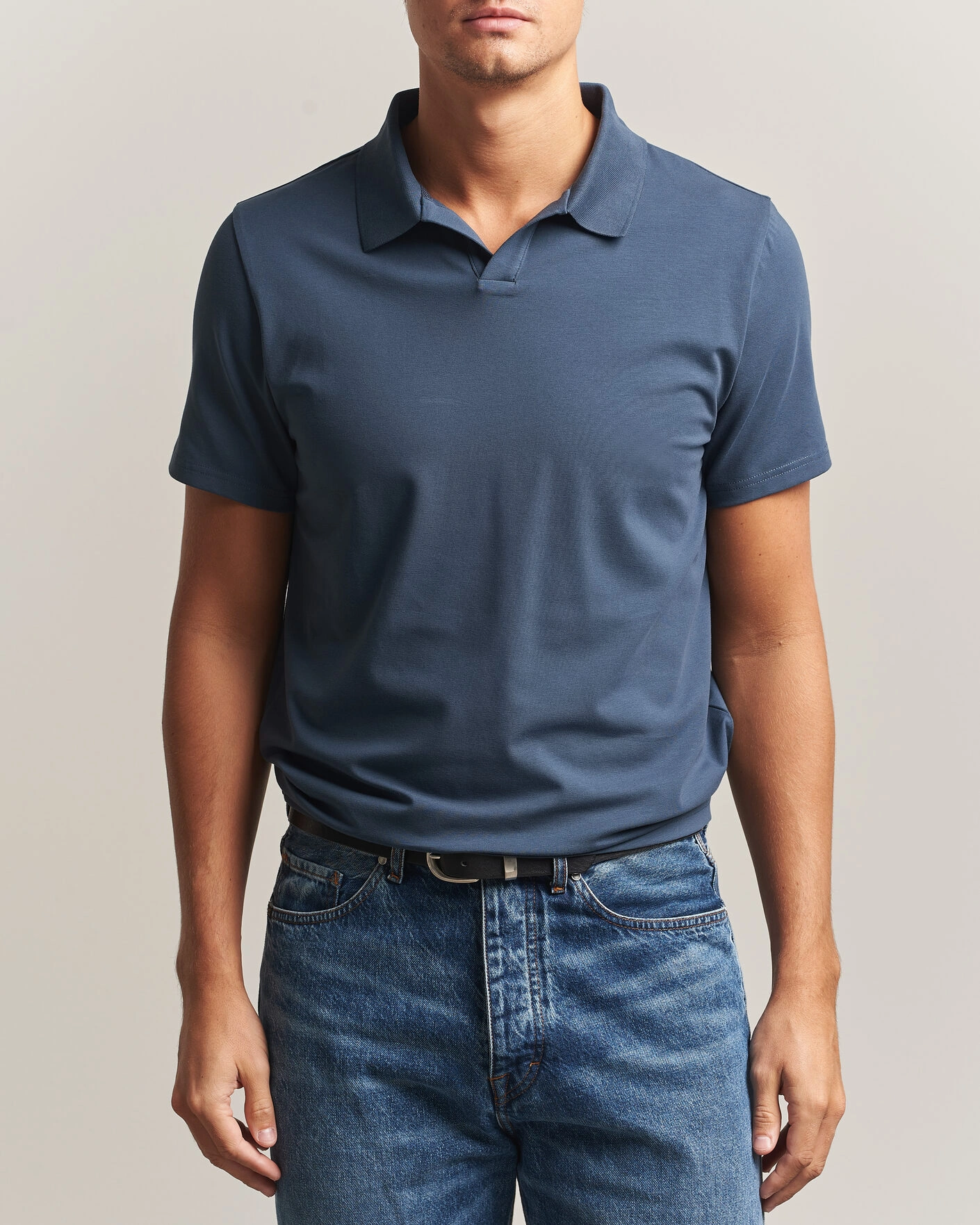 Herr | Pikéer | Filippa K | Soft Lycra Polo T-Shirt Stone Blue
