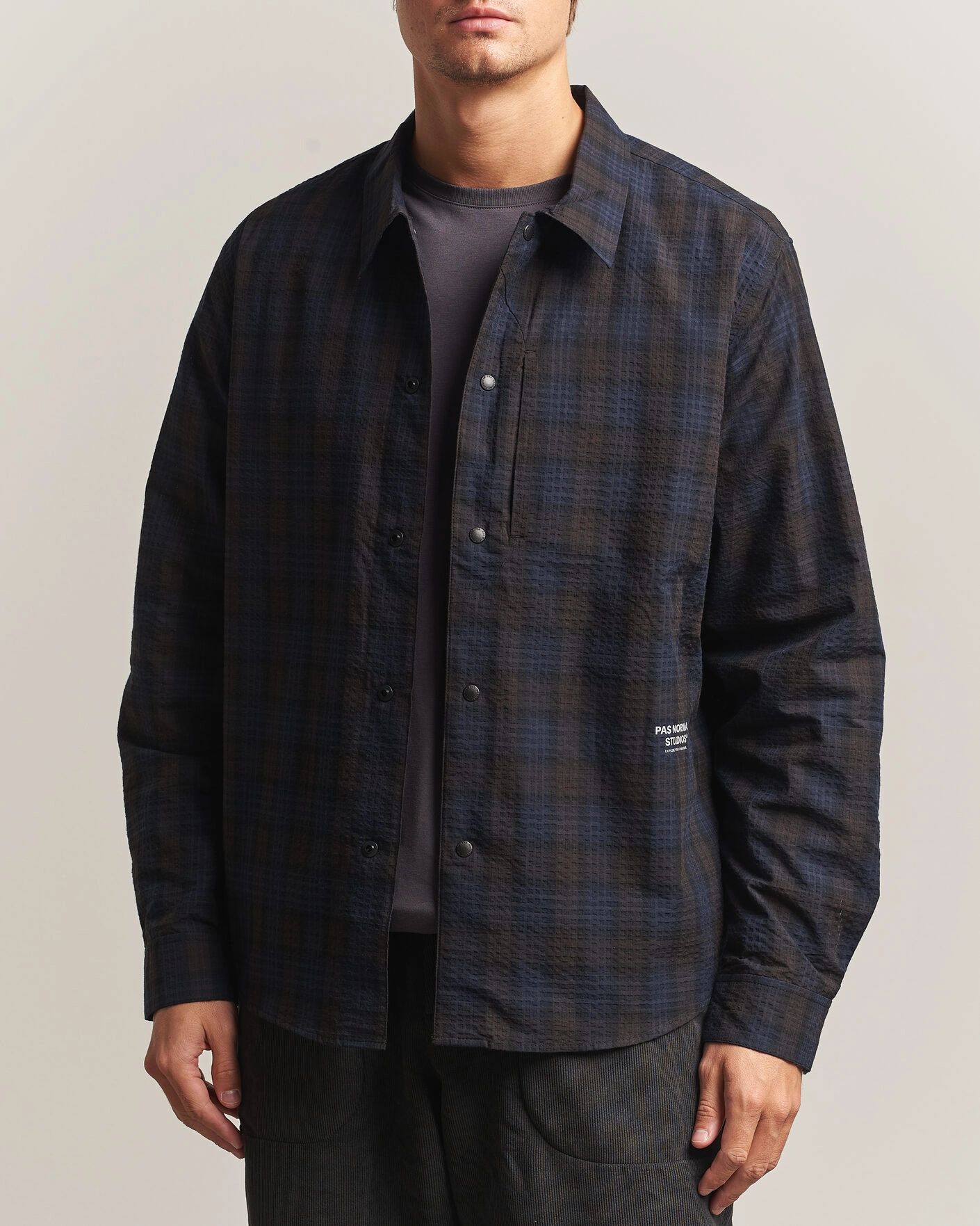 Herr | Skjortor | Pas Normal Studios | Off-Race Seersucker Shirt Dark Navy