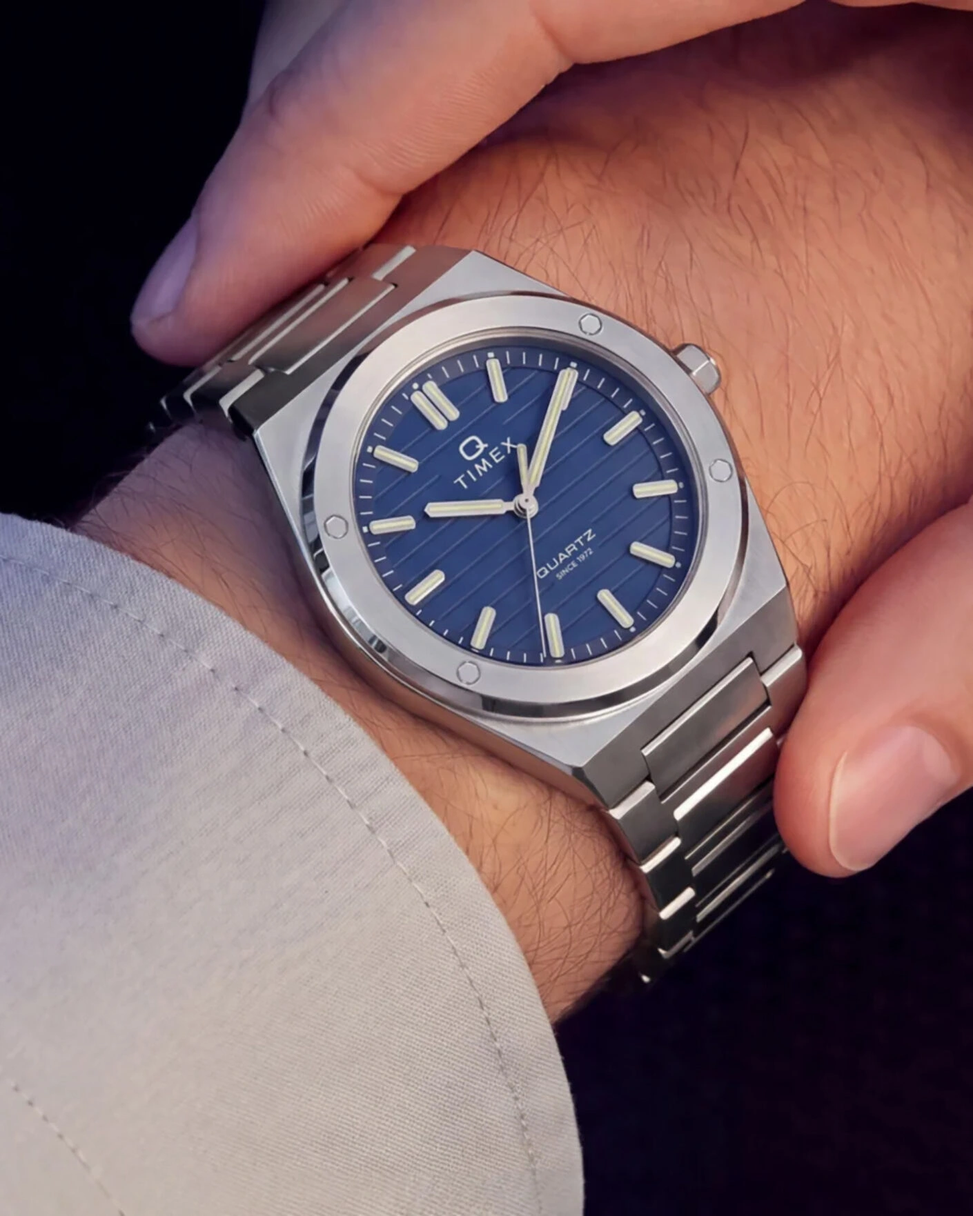Herr | Timex Q Marbella Quartz Stainless Steel 40,5mm Blue Dial | Timex | Q Marbella Quartz Stainless Steel 40,5mm Blue Dial
