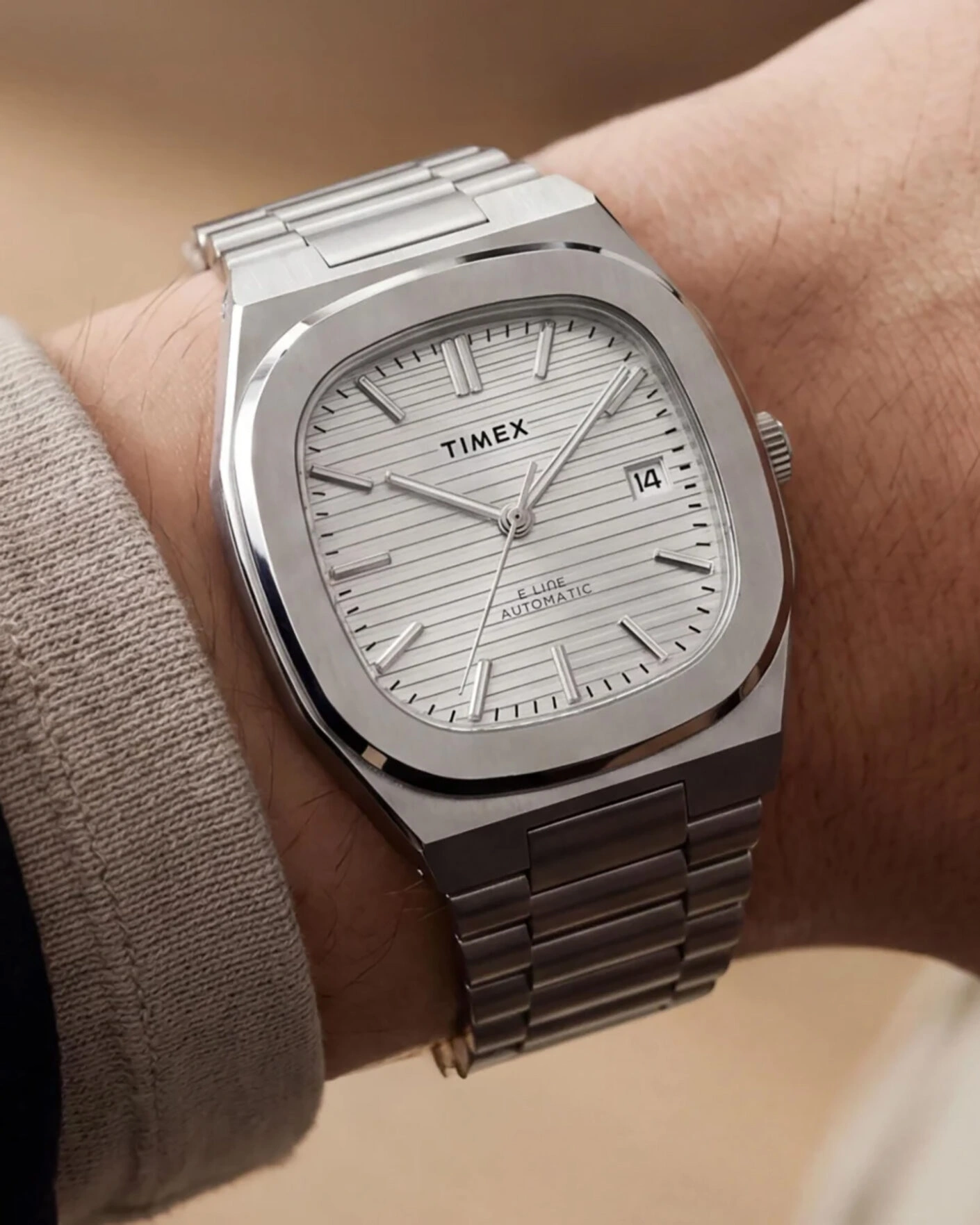 Herr | Timex Automatic E Line Stainless Steel 38mm Silver Dial | Timex | Automatic E Line Stainless Steel 38mm Silver Dial