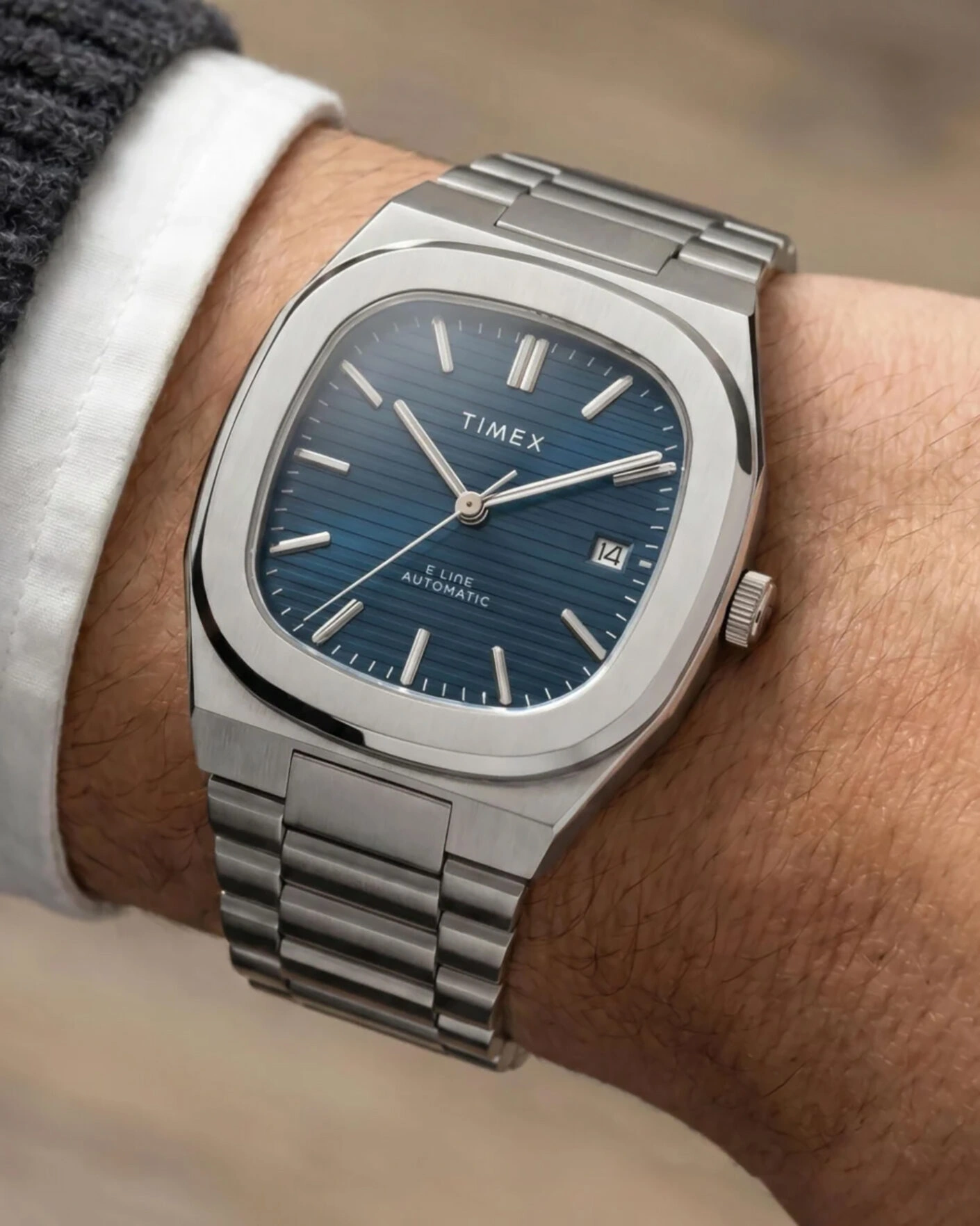 Herr | Timex Automatic E Line Stainless Steel 38mm Dark Blue Dial | Timex | Automatic E Line Stainless Steel 38mm Dark Blue Dial