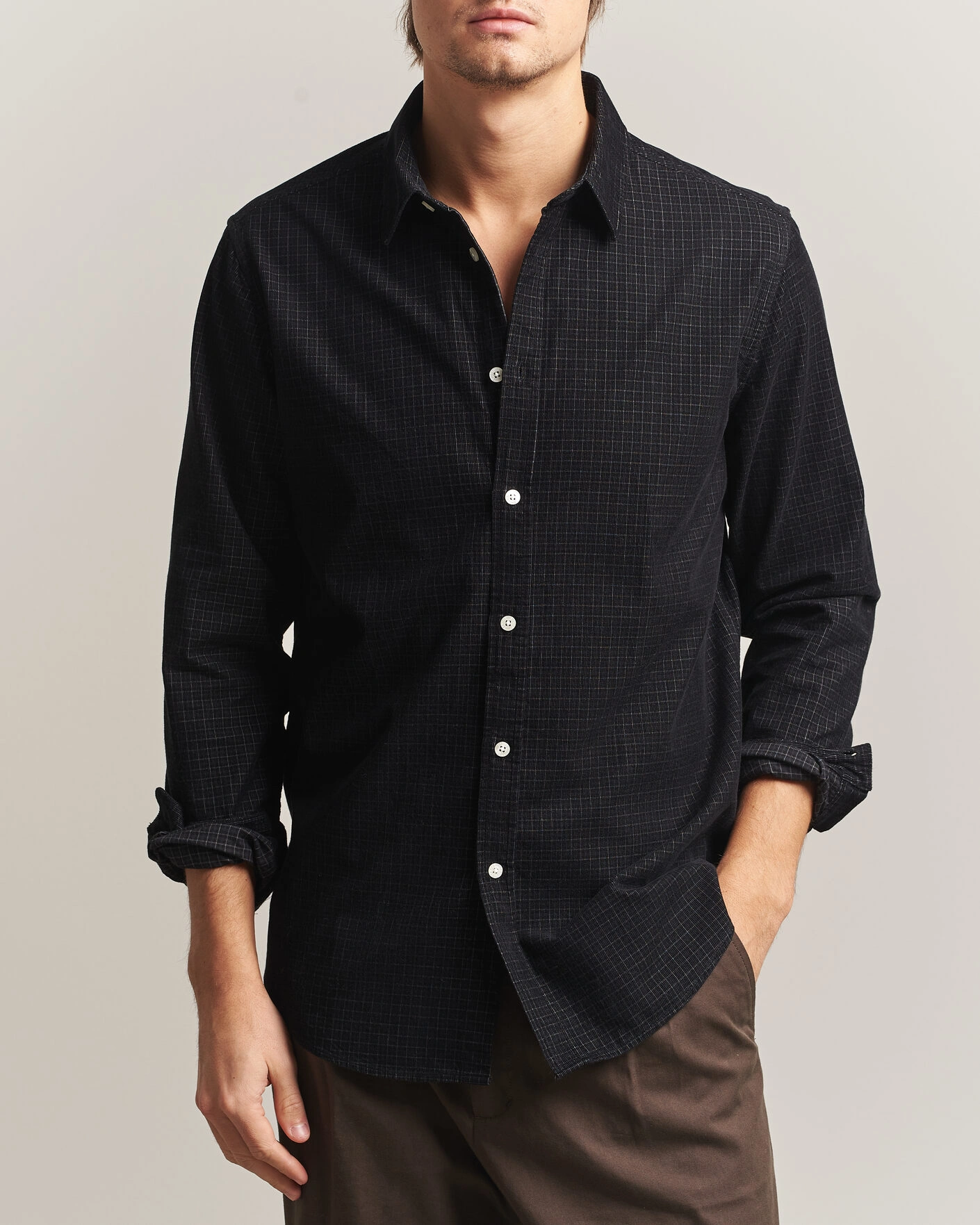 Herr | Skjortor | Samsøe Samsøe | Liam Baby Cord Checked Shirt Black