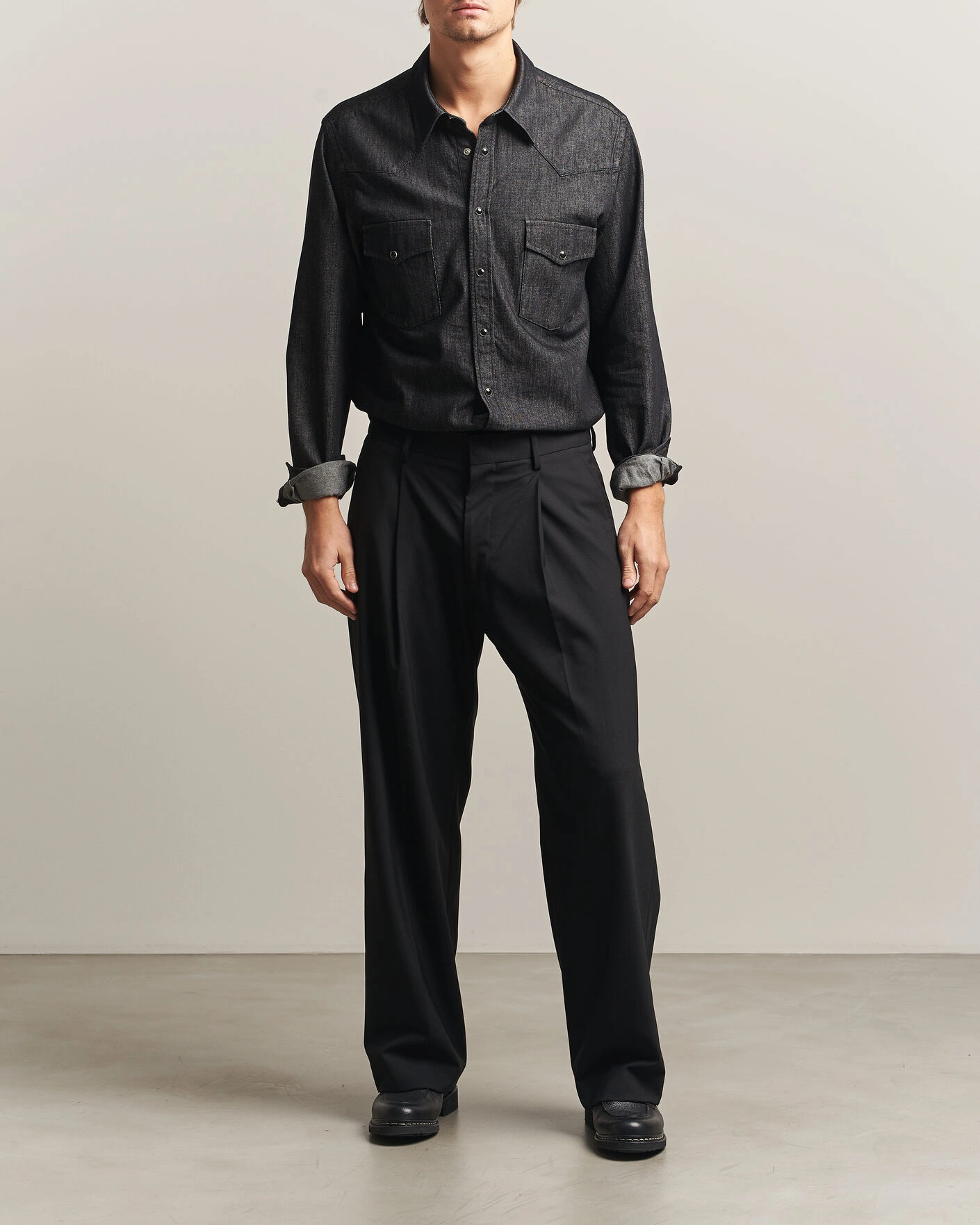 Herr | Skjortor | Oscar Jacobson | Straight Fit Western Shirt Dark Grey