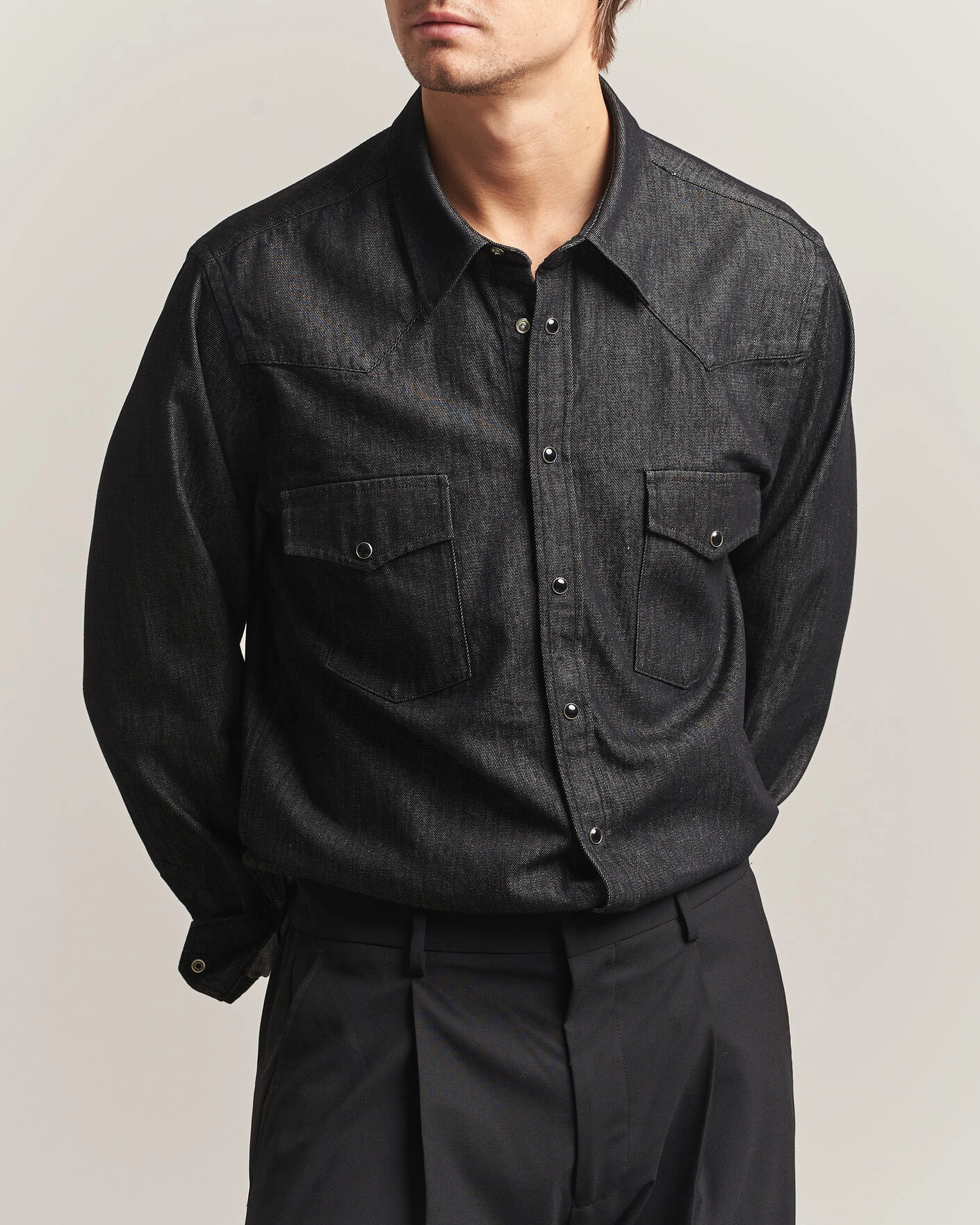 Herr | Skjortor | Oscar Jacobson | Straight Fit Western Shirt Dark Grey