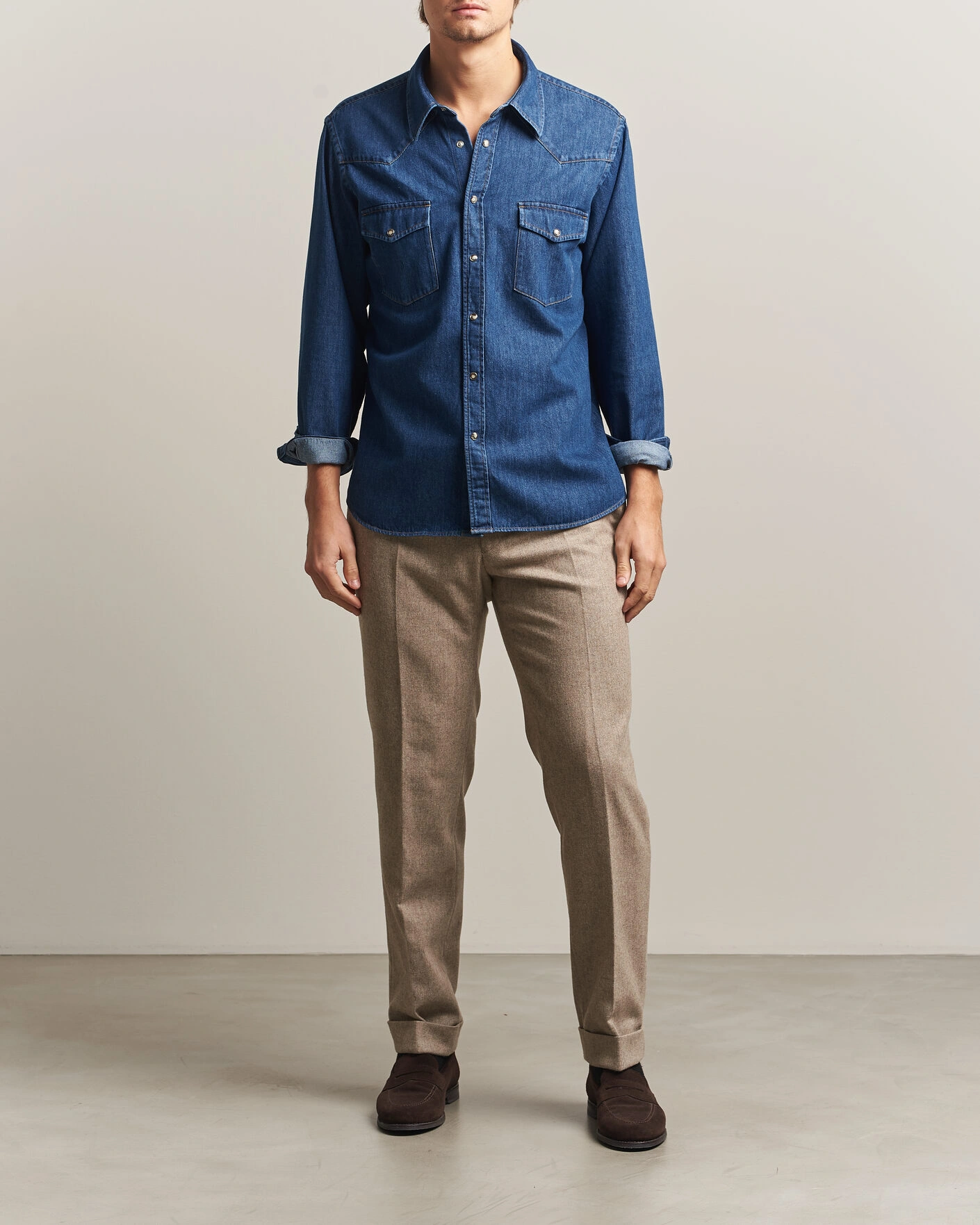 Herr | Skjortor | Oscar Jacobson | Straight Fit Western Shirt Blue