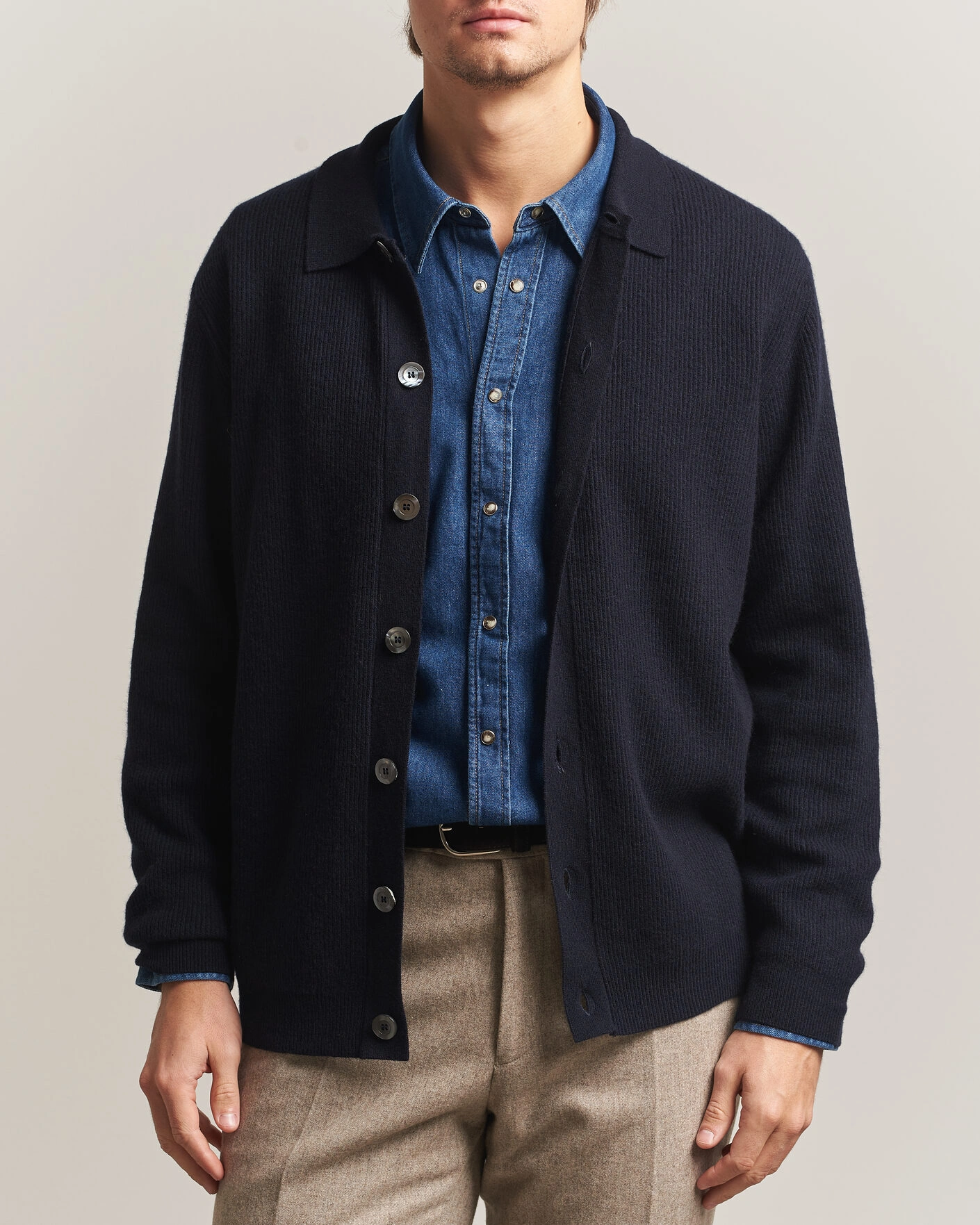 Herr | Tröjor | Oscar Jacobson | Federico Wool/Cashmere Cardigan Navy