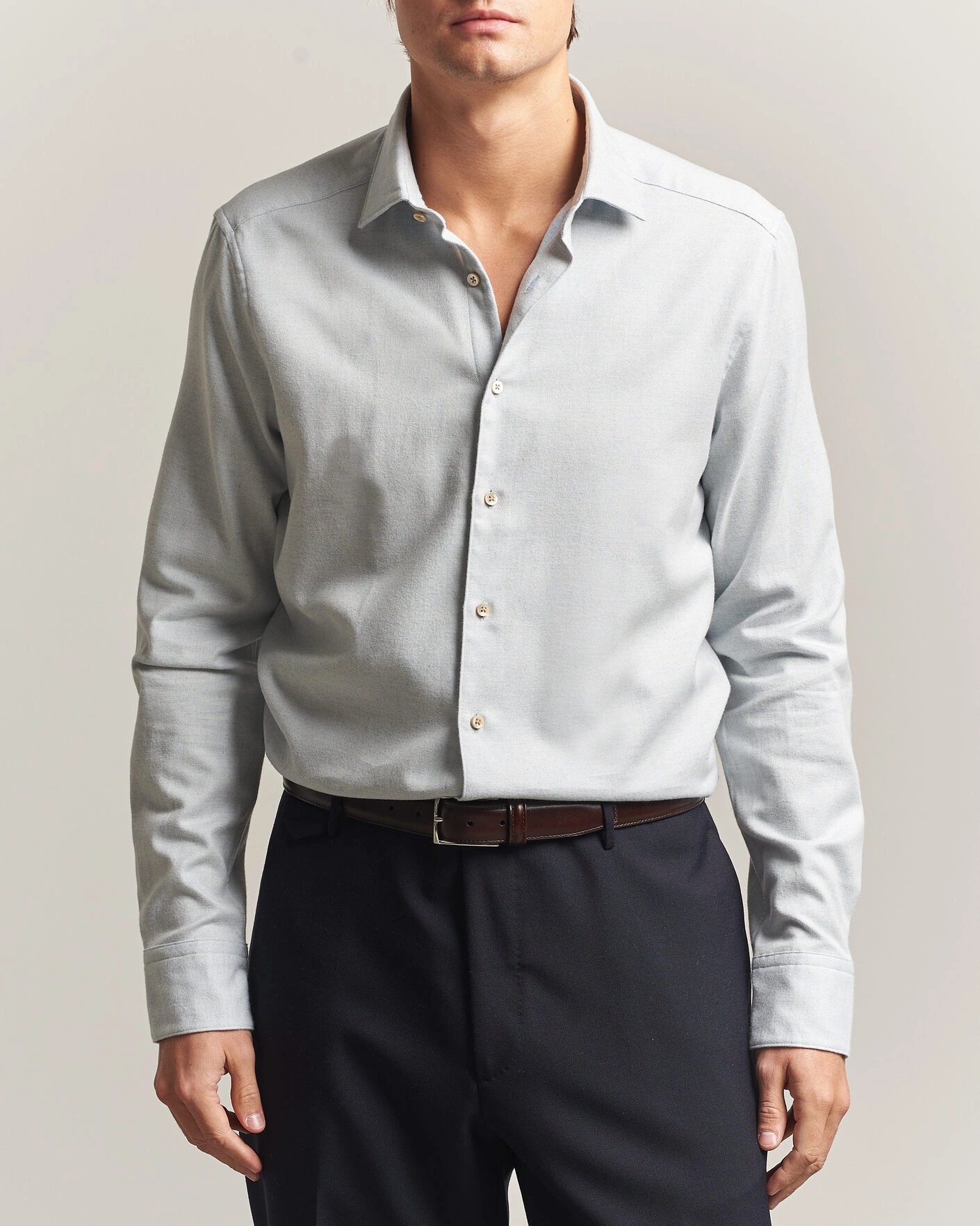 Herr | Skjortor | Stenströms | Slimline Flannel Shirt Light Blue