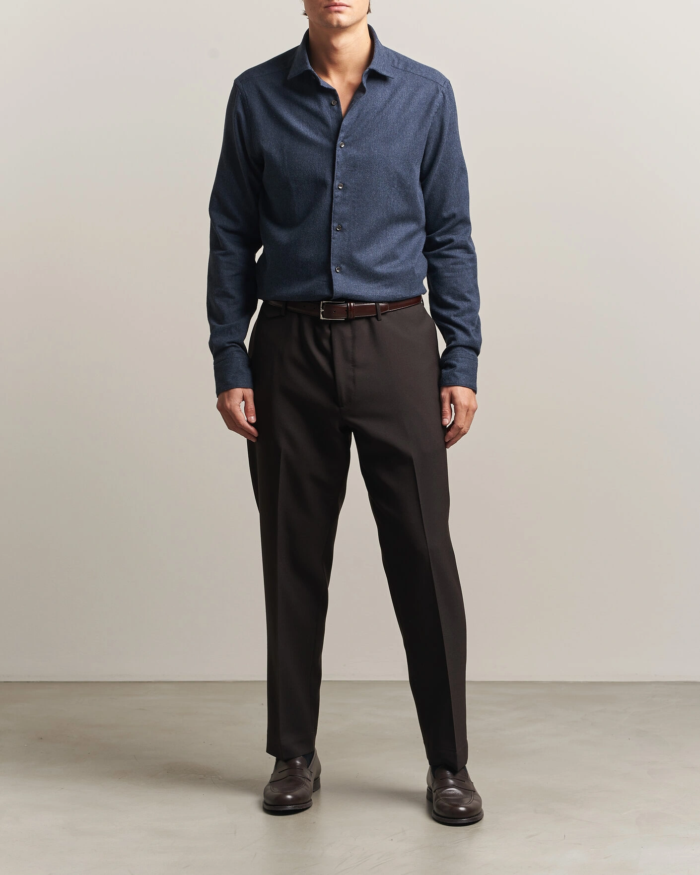 Herr | Skjortor | Stenströms | Slimline Flannel Shirt Navy