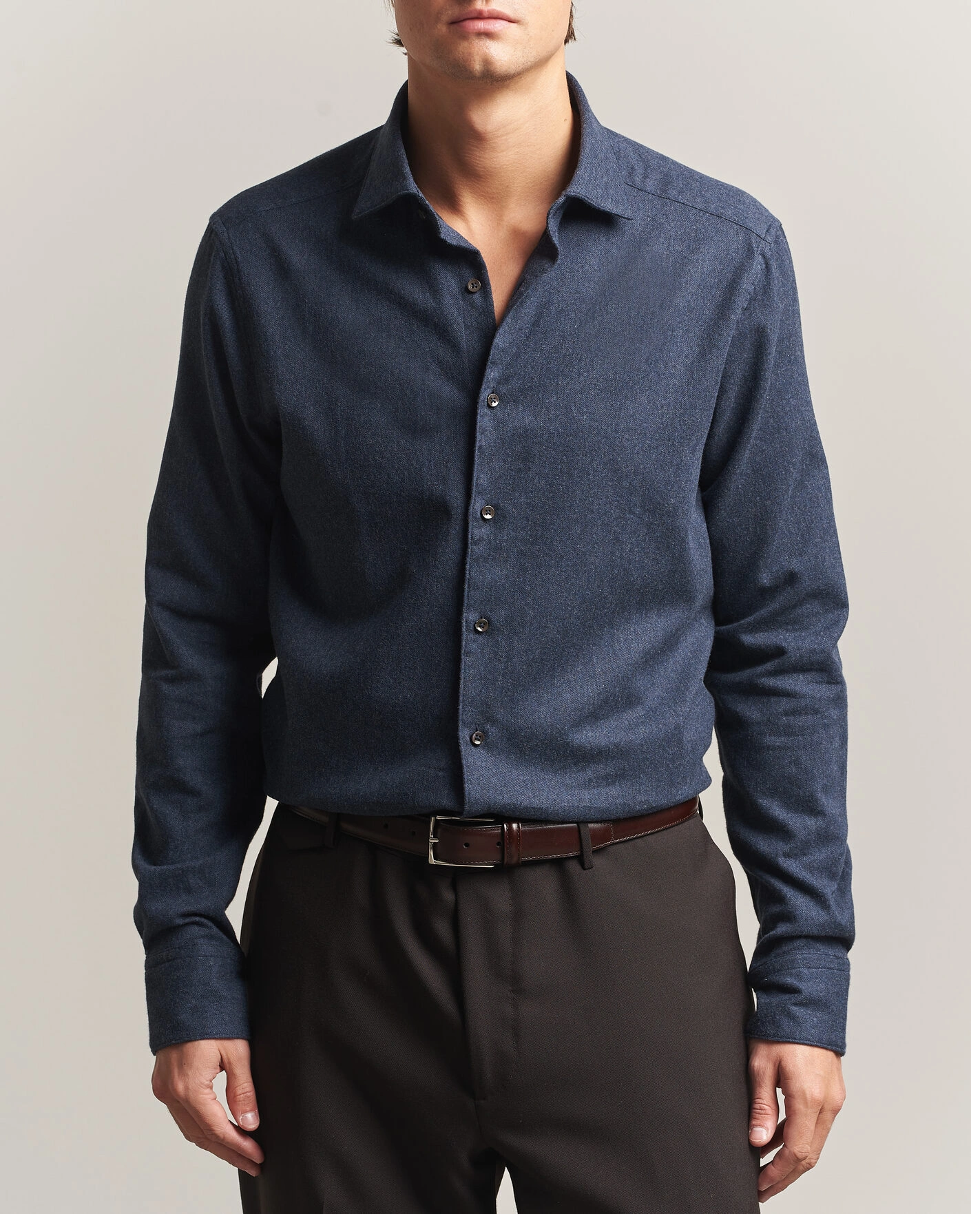 Herr | Skjortor | Stenströms | Slimline Flannel Shirt Navy