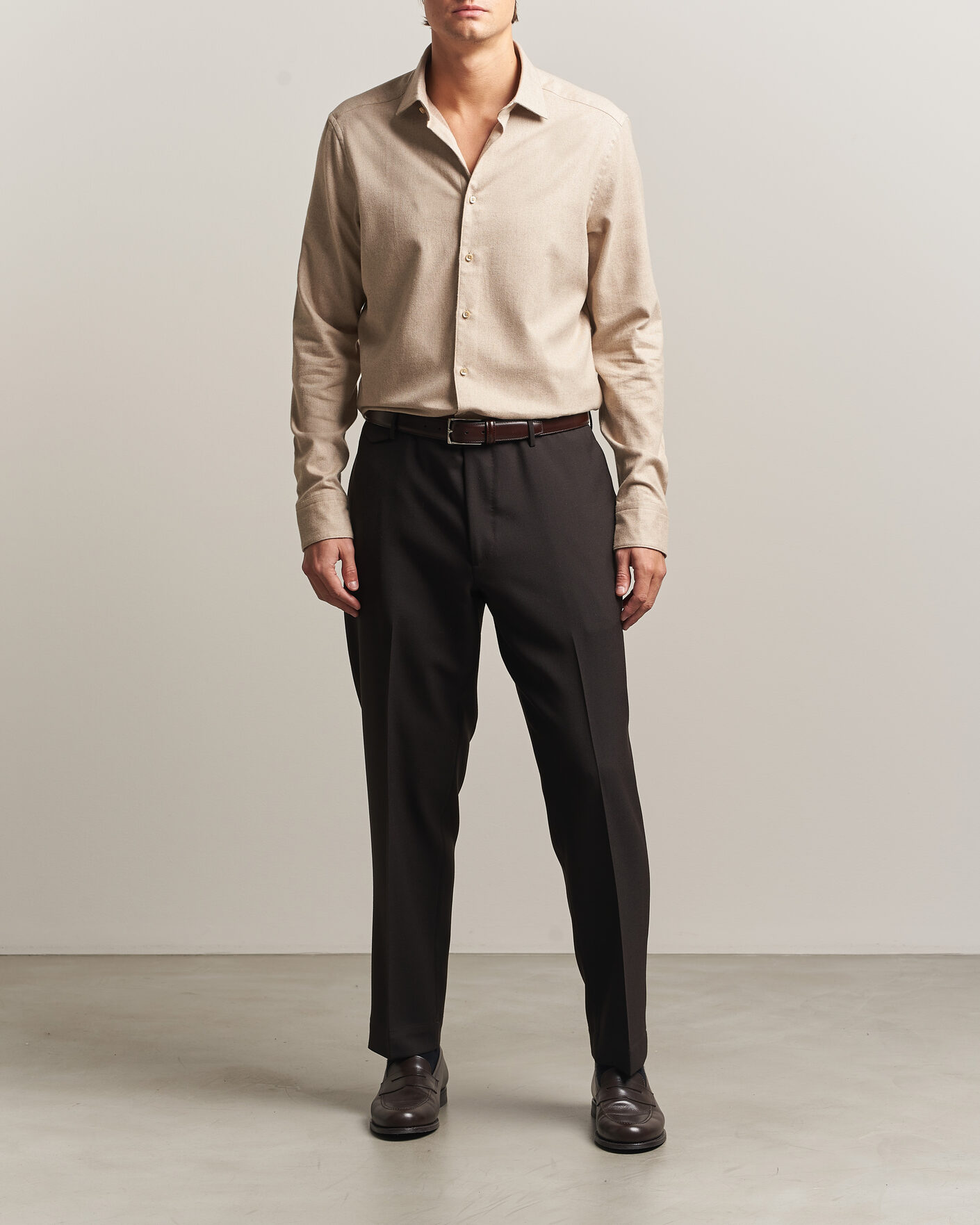 Herr | Skjortor | Stenströms | Slimline Flannel Shirt Beige