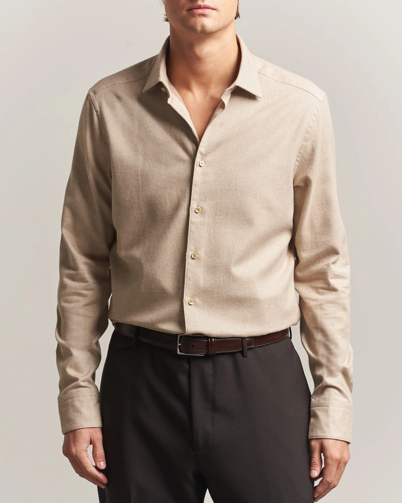 Herr | Skjortor | Stenströms | Slimline Flannel Shirt Beige