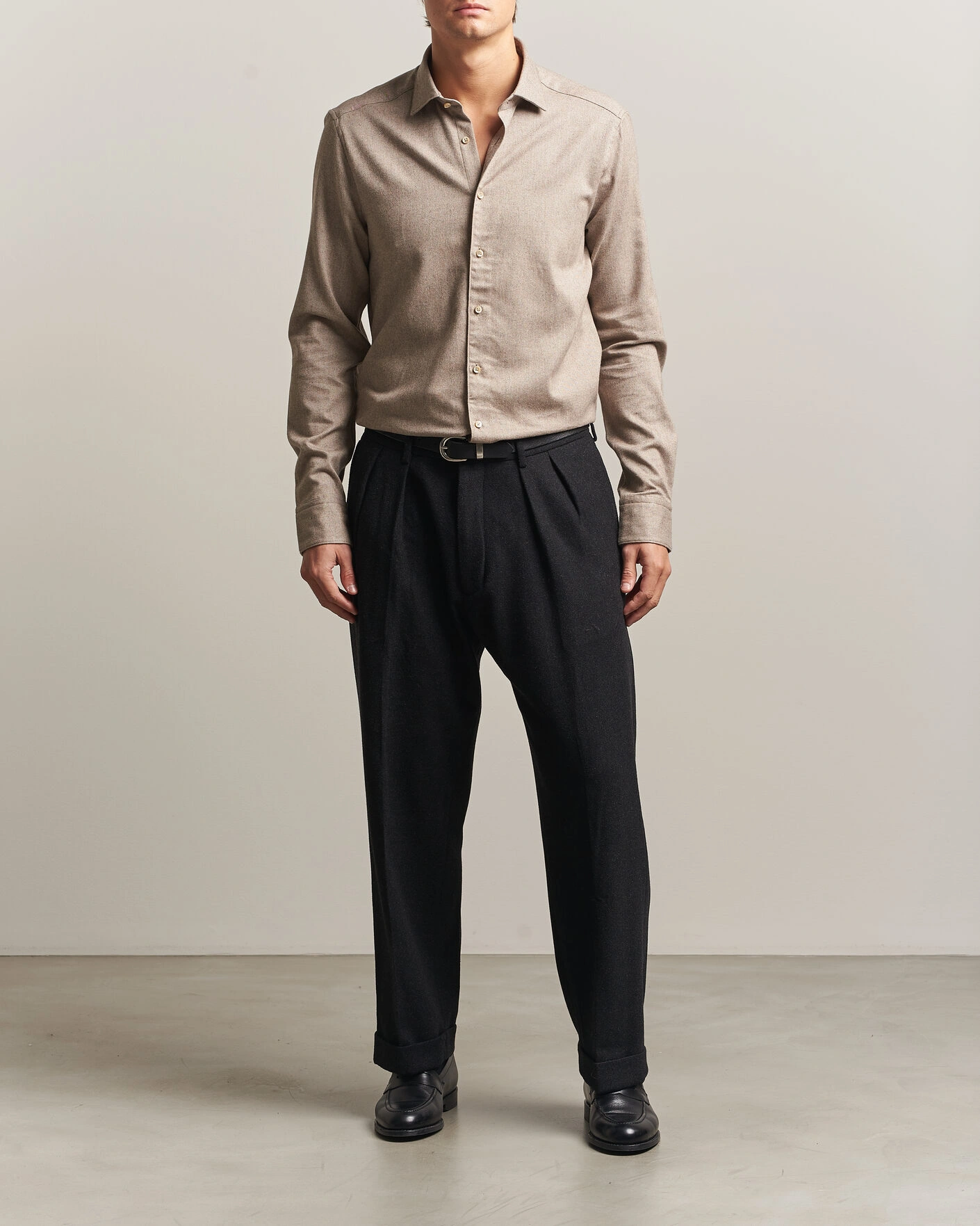 Herr | Skjortor | Stenströms | Slimline Flannel Shirt Light Brown